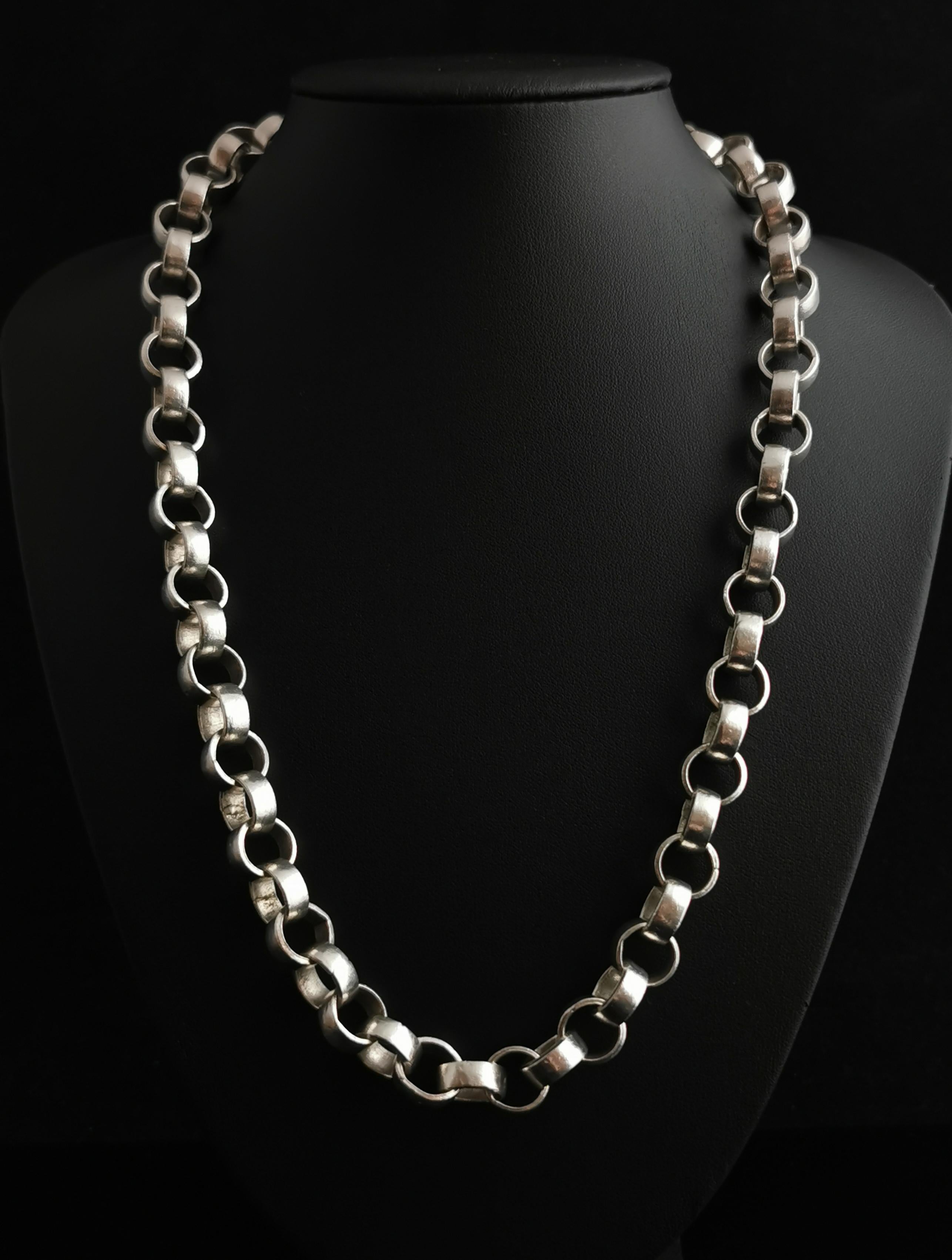 Vintage Heavy Fine Silver Rolo Link Chain Necklace 3