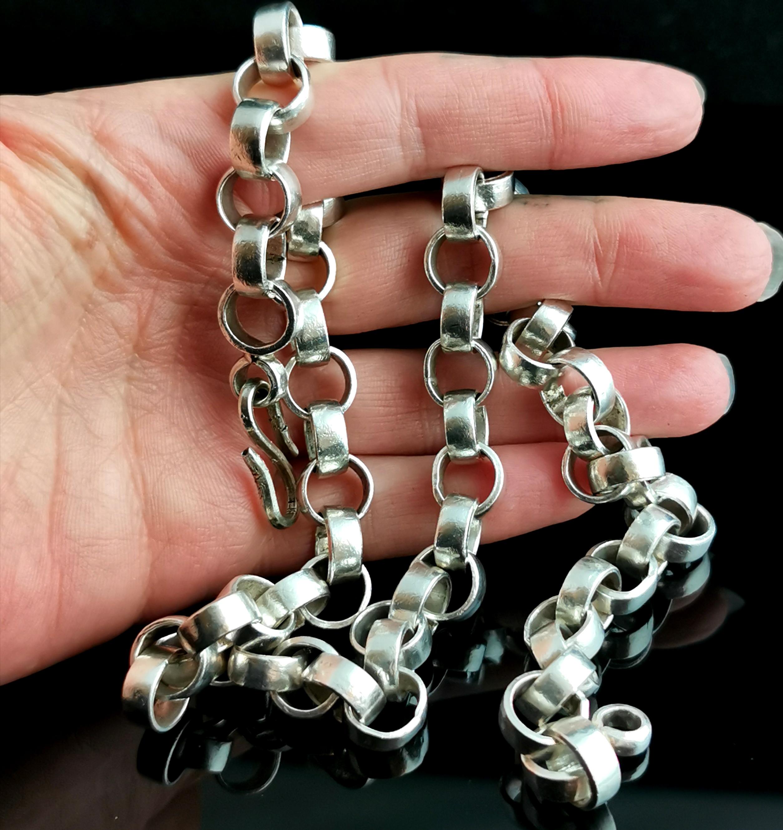 Vintage Heavy Fine Silver Rolo Link Chain Necklace 4
