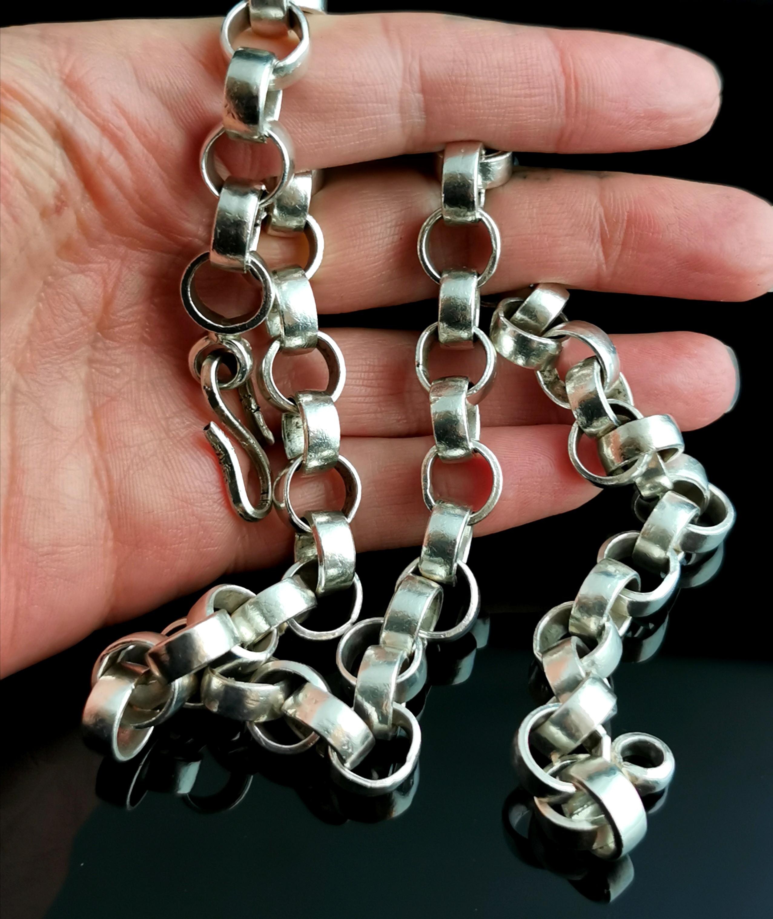 Vintage Heavy Fine Silver Rolo Link Chain Necklace In Good Condition In NEWARK, GB