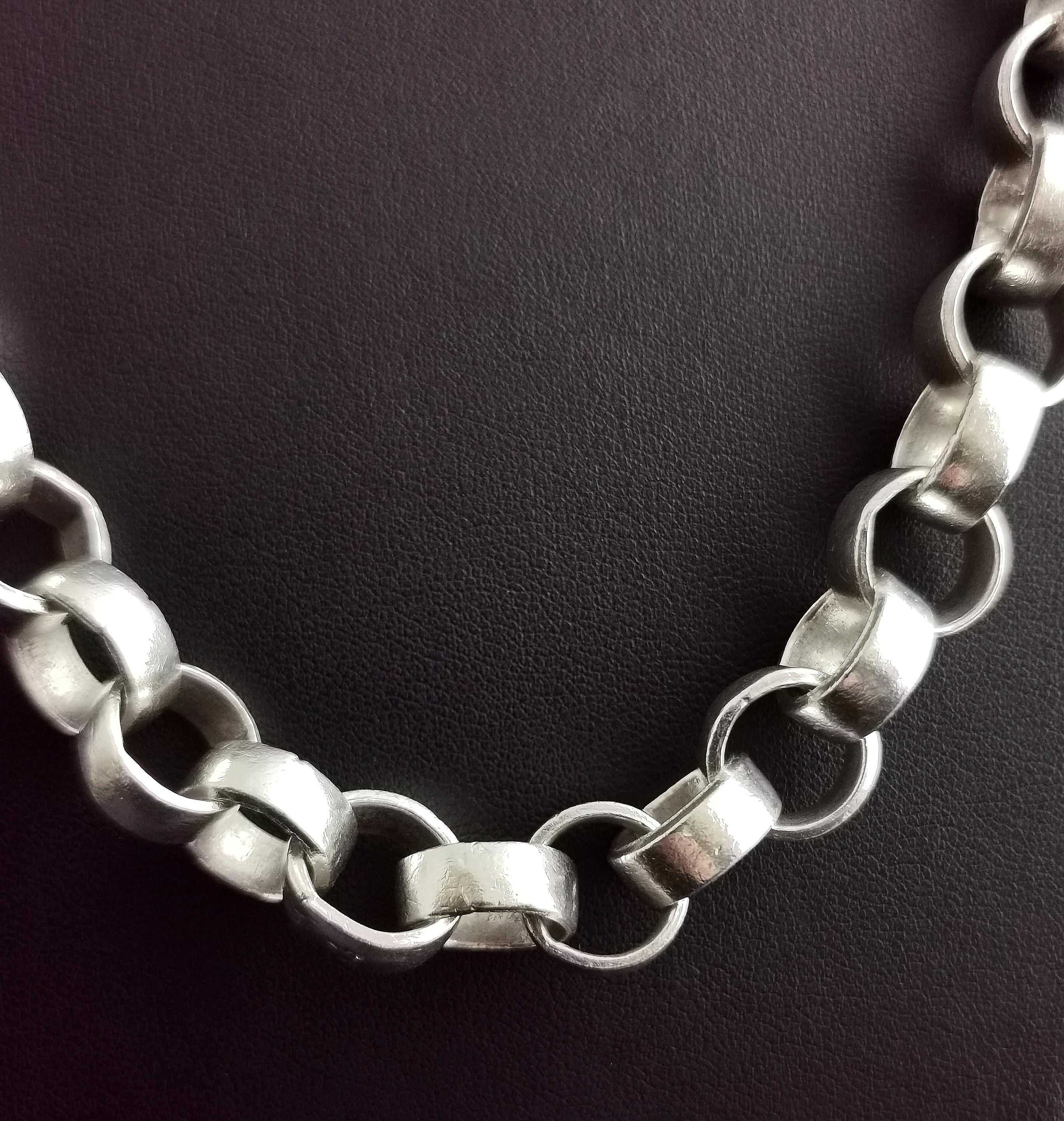 Vintage Heavy Fine Silver Rolo Link Chain Necklace 1