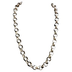 Vintage Heavy Fine Silver Rolo Link Chain Necklace