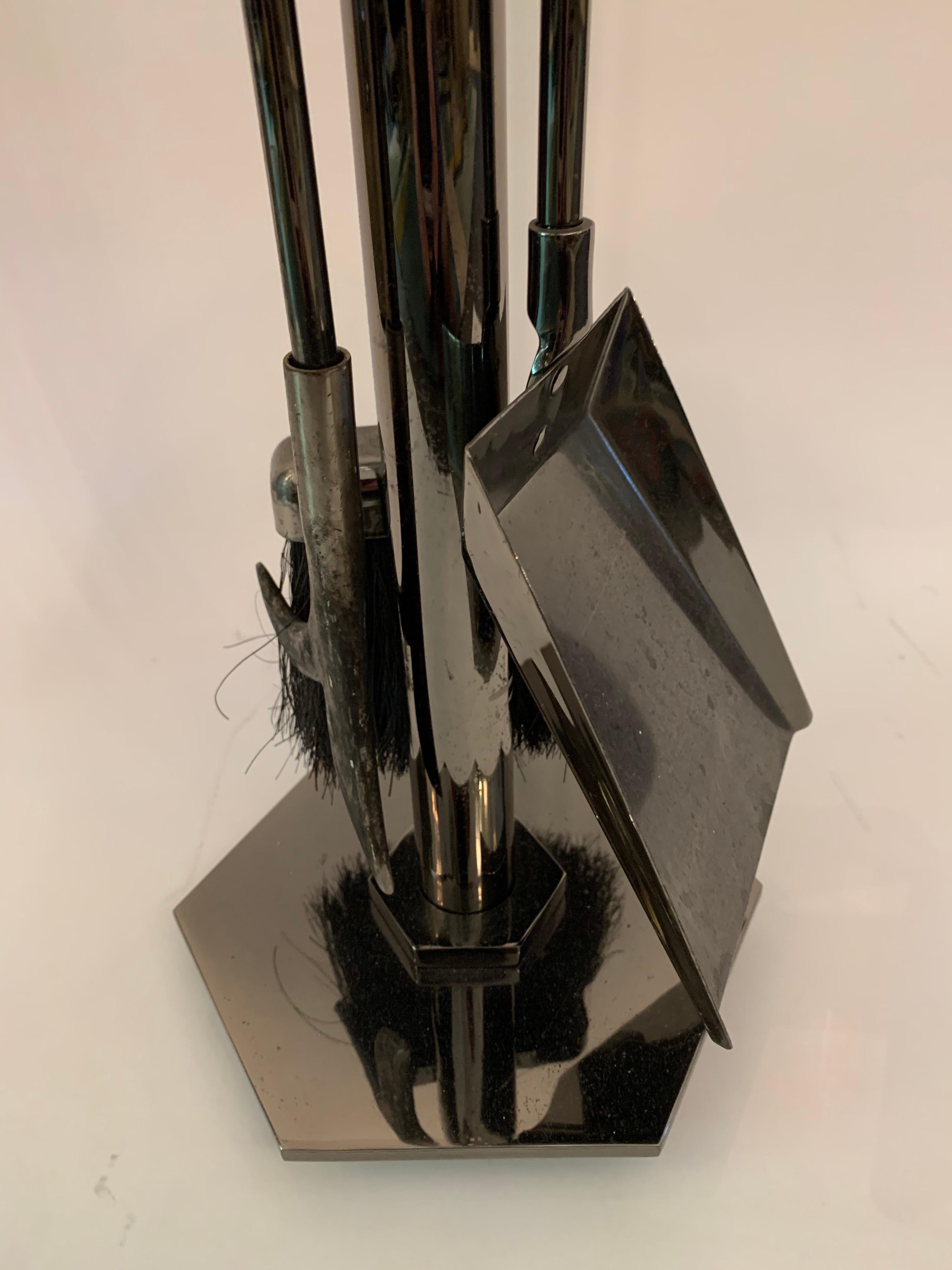 Blackened Danny Alessandro Fireplace Tools in Gunmetal/ Black Chrome For Sale
