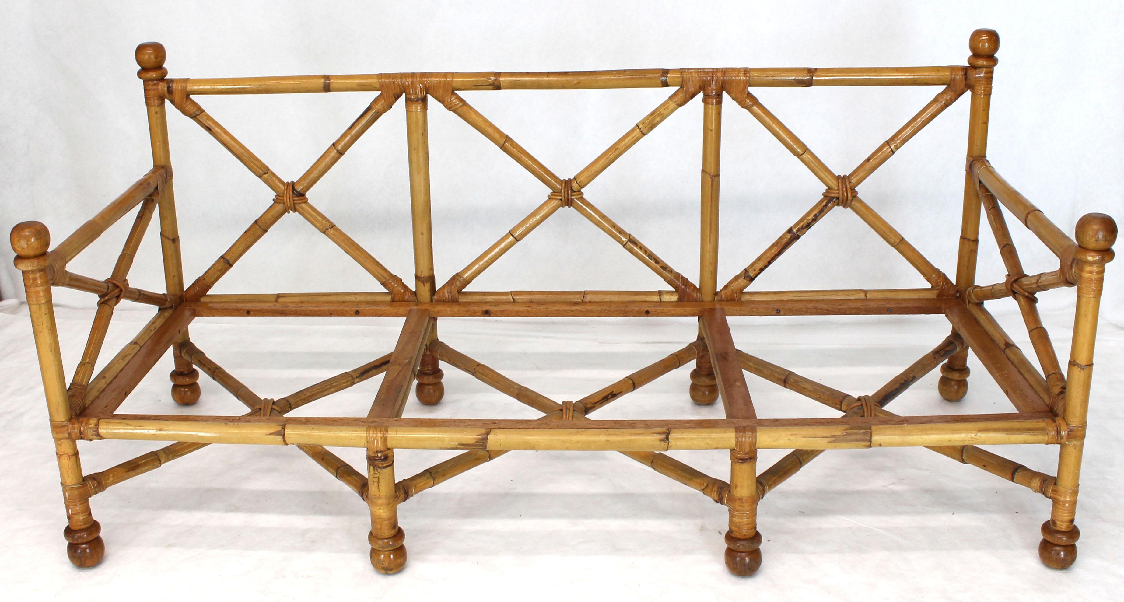 American Vintage Heavy Gage Thick Bamboo and Leather X-Base Sofa Frame For Sale