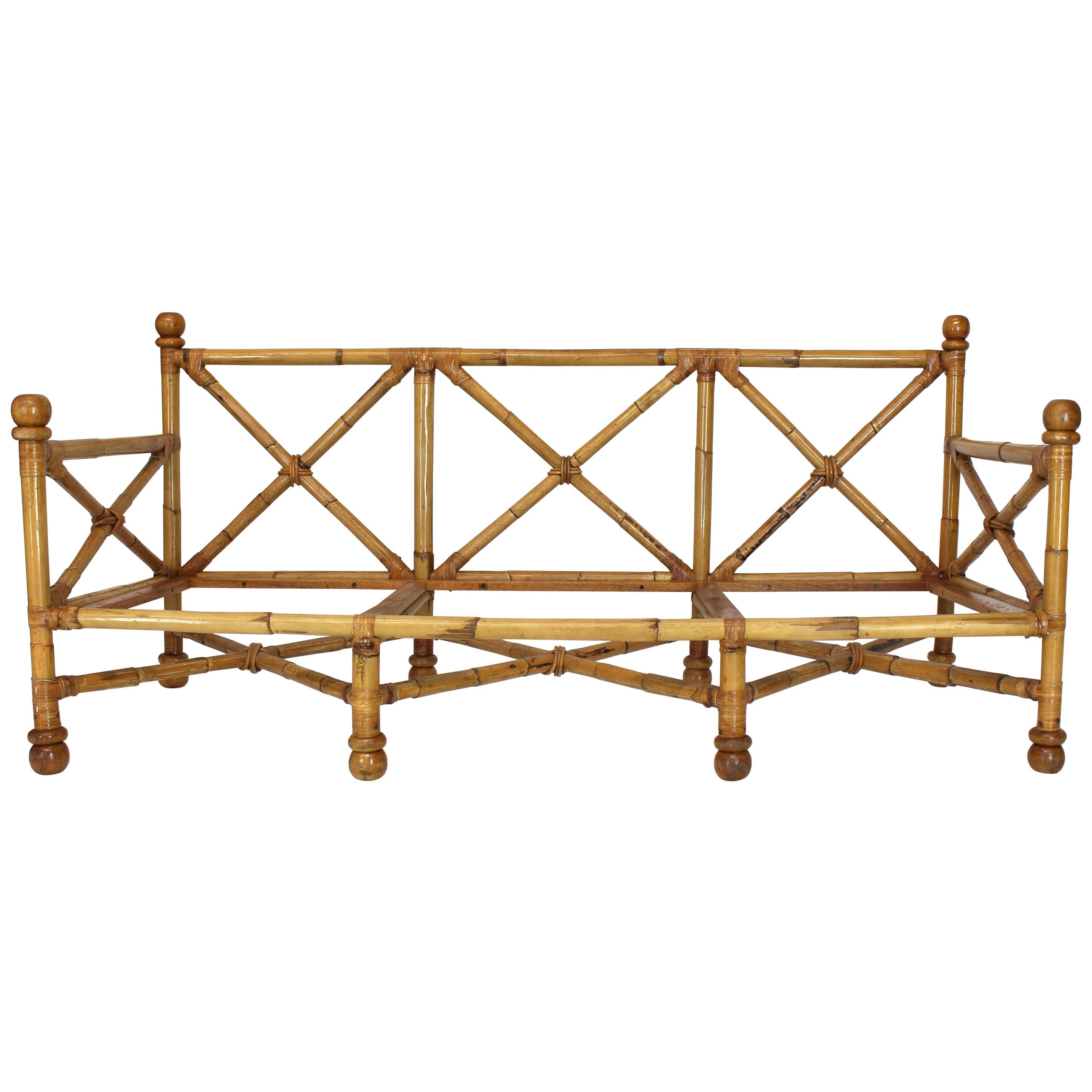 Vintage Heavy Gage Thick Bamboo and Leather X-Base Sofa Frame For Sale