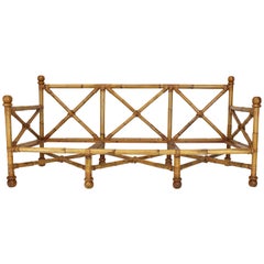 Bastidor de sofá en X de cuero y bambú grueso de galga pesada vintage