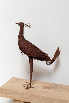 Vintage Heavy-Gauge Handcrafted Metal Peacock Sculpture