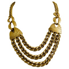 Retro Heavy Gold Multi Curb Cable Chain Statement Necklace Red Jewel 