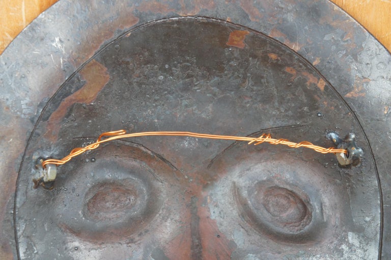 Vintage Heavy Iron Tribal Art Sculpture Flat Portrait Hanging Face Mask ...