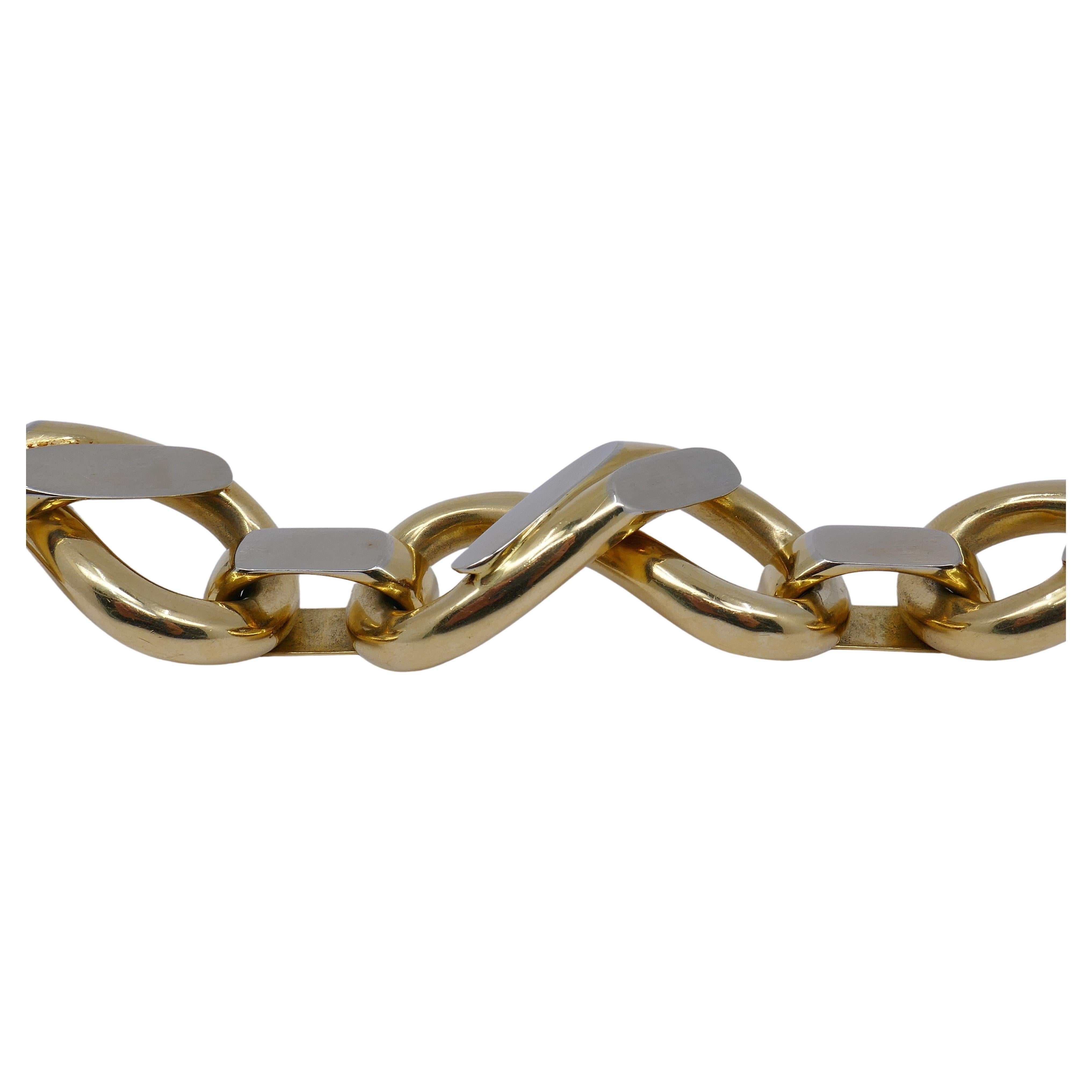 Women's or Men's Vintage Heavy Link Bracelet 18k Two-Tone Gold  For Sale
