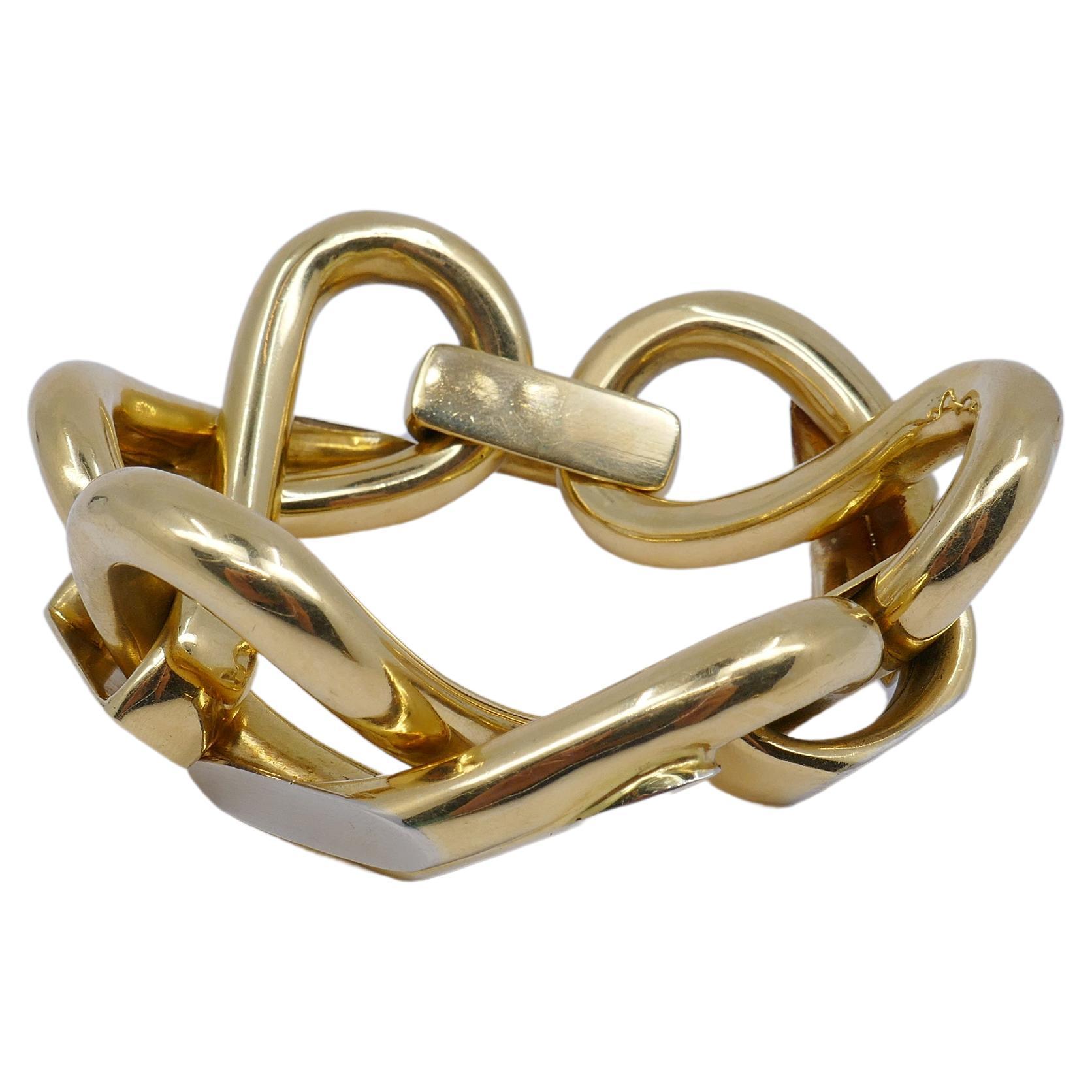 Bracelet vintage à maillons lourds en or bicolore 18 carats  en vente 1