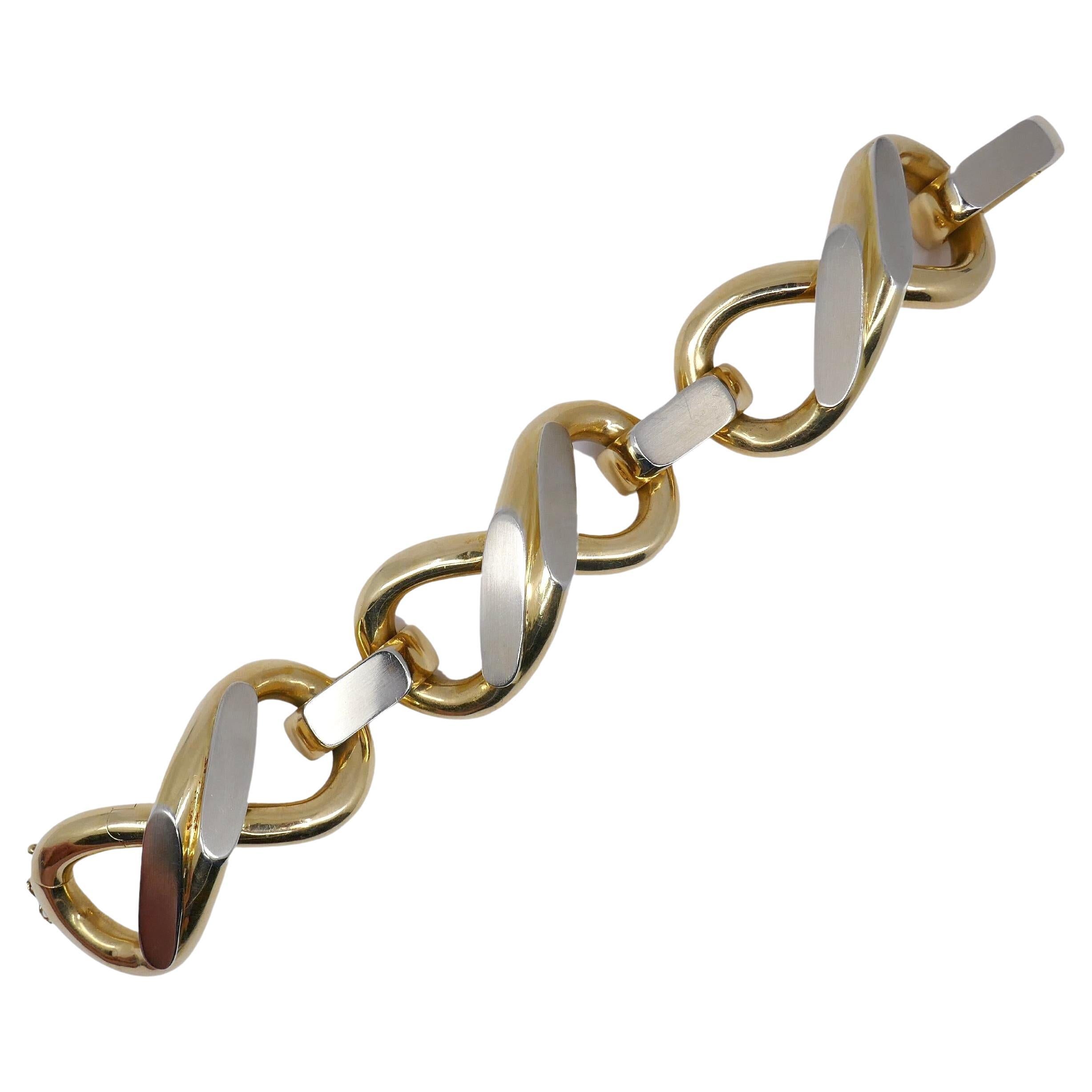 Bracelet vintage à maillons lourds en or bicolore 18 carats  en vente