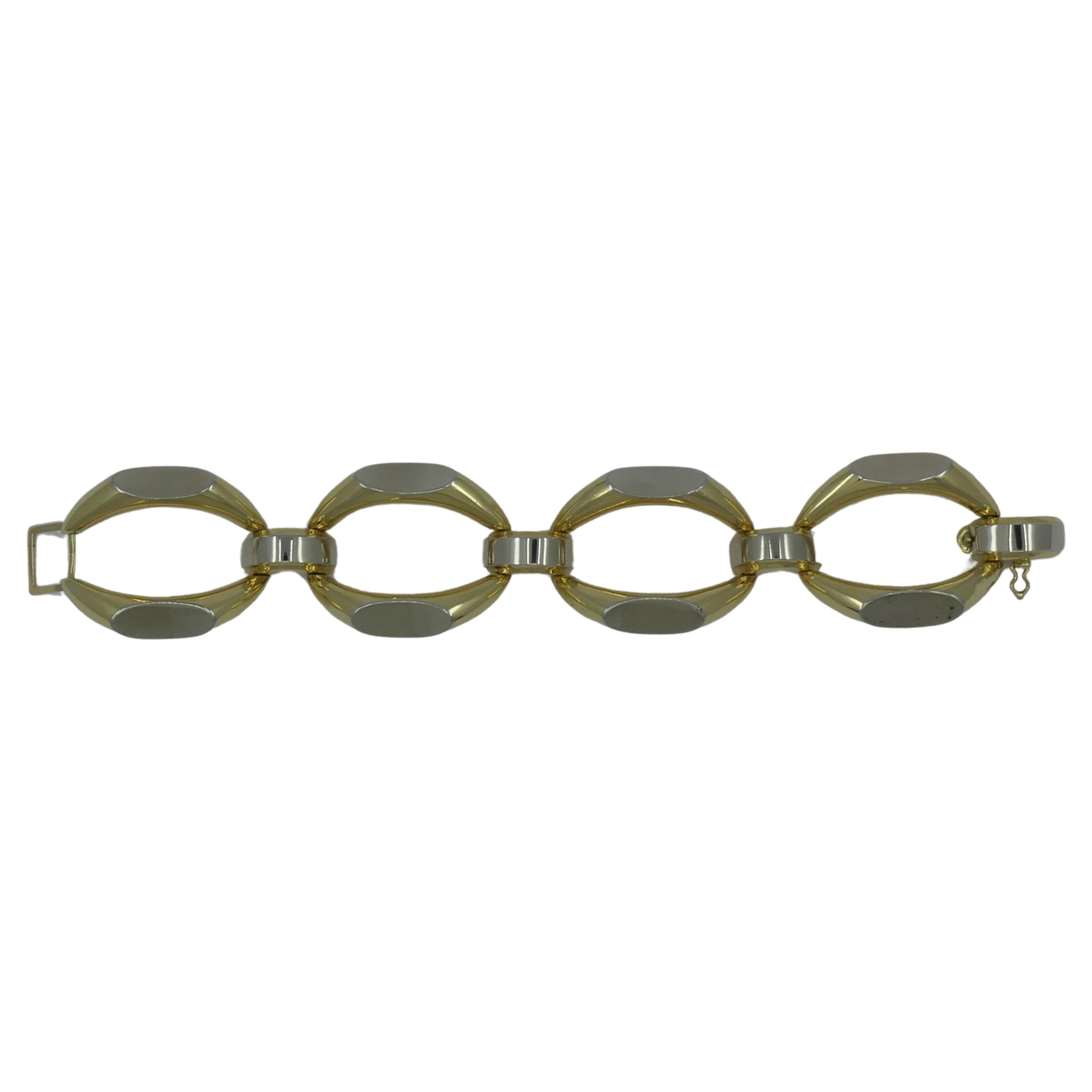 Vintage Heavy Link Gold Bracelet 18k Two-Tone For Sale 6