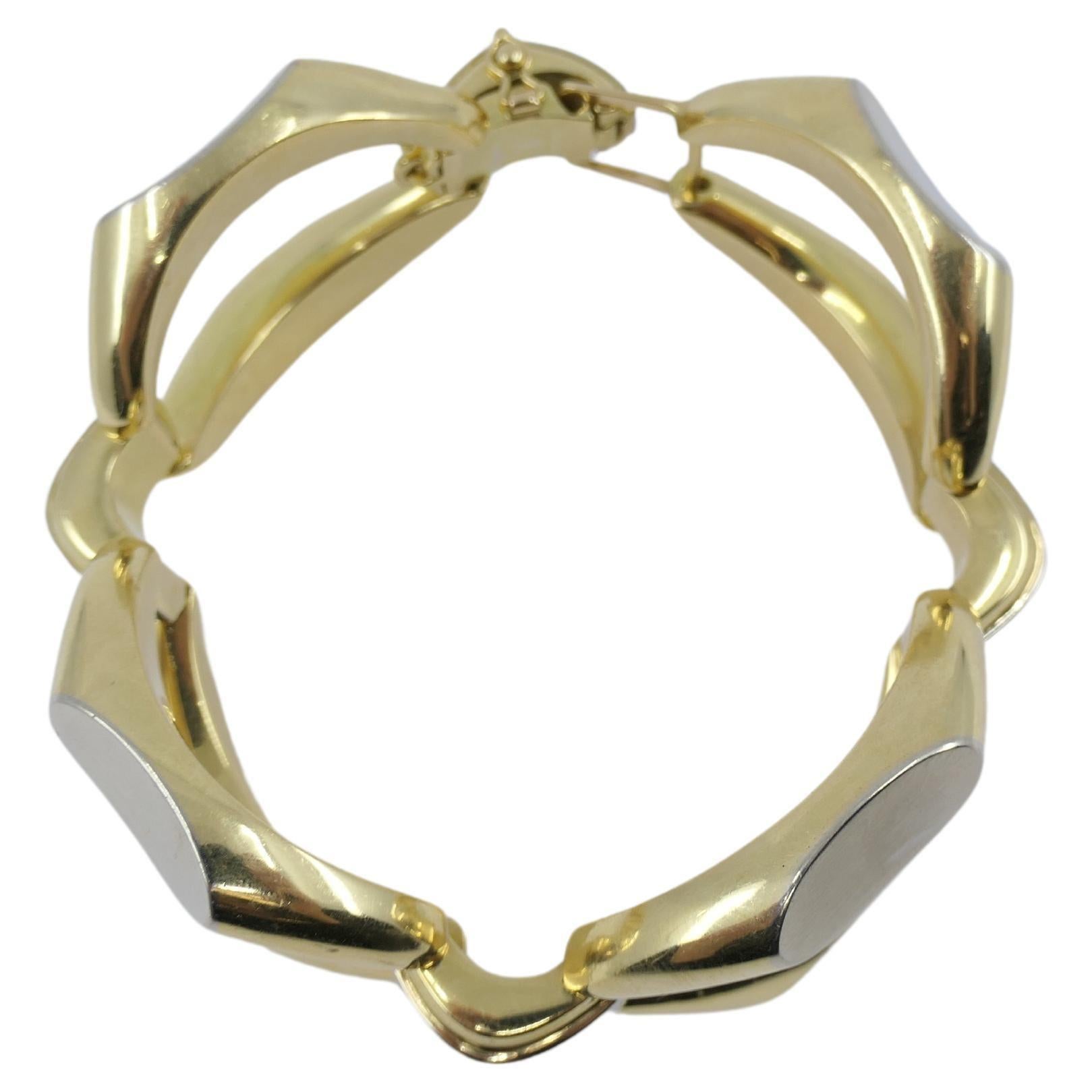 Women's or Men's Vintage Heavy Link Gold Bracelet 18k Two-Tone For Sale