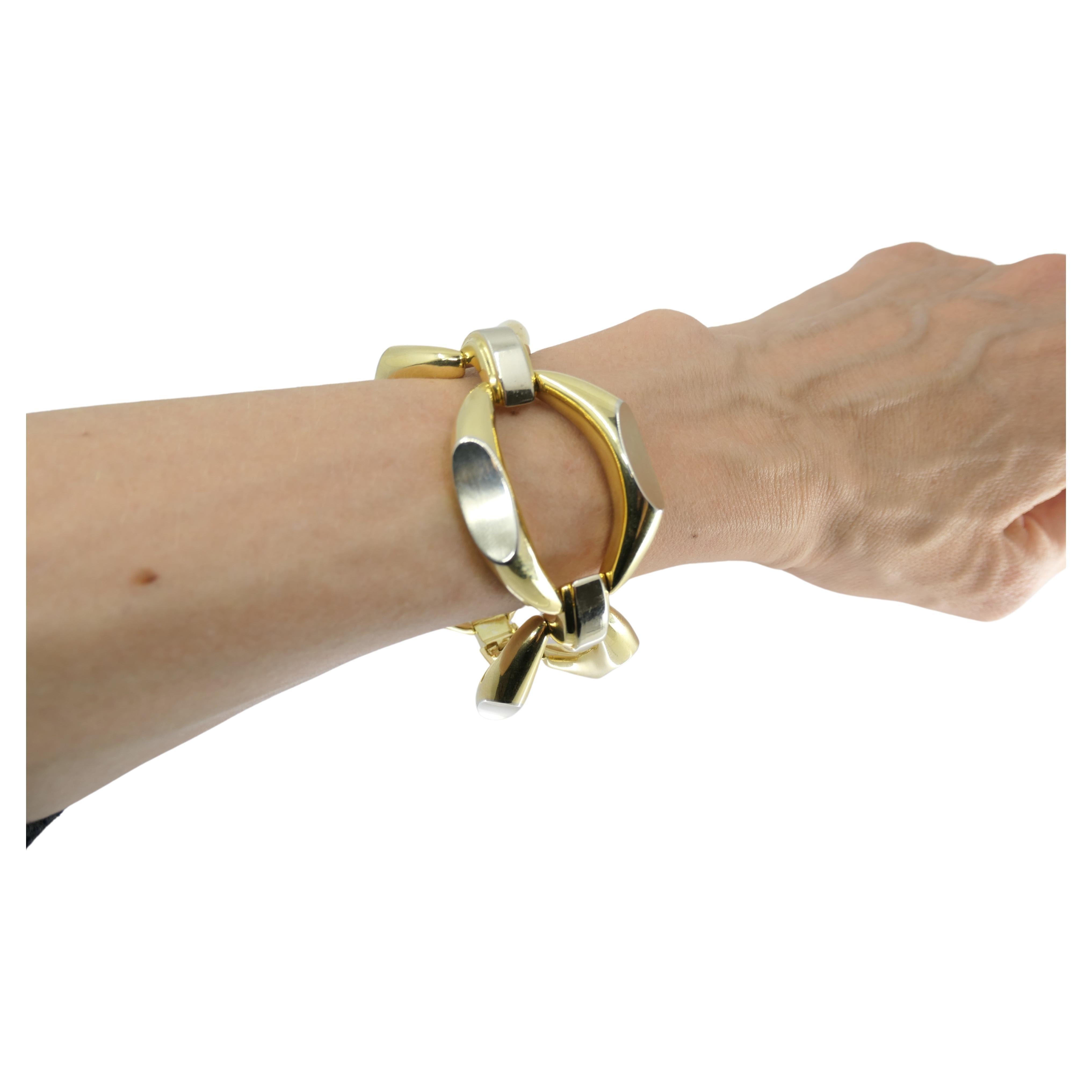 Vintage Heavy Link Gold Bracelet 18k Two-Tone For Sale 5