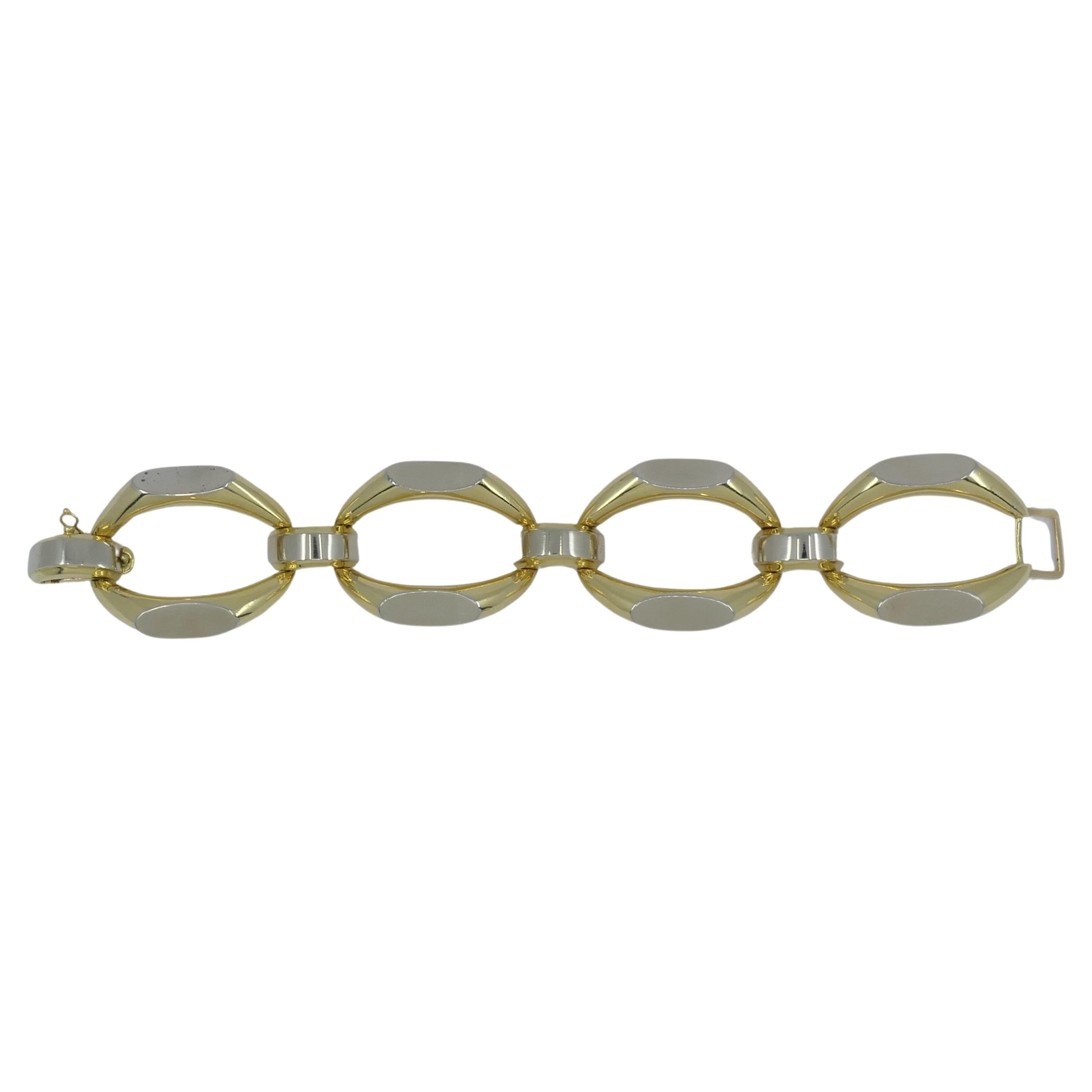Bracelet bicolore vintage à maillons lourds en or 18 carats