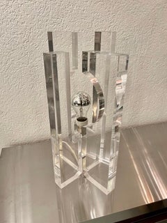 Vintage Heavy Lucite / Acrylic Table Lamp by Sandro Petti for Maison Jansen 1970
