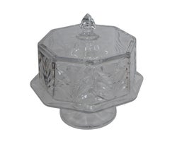 Vintage Heavy Octagonal Cut Crystal Domed Footed Pedestal Cake Plate Stand 13.5"
