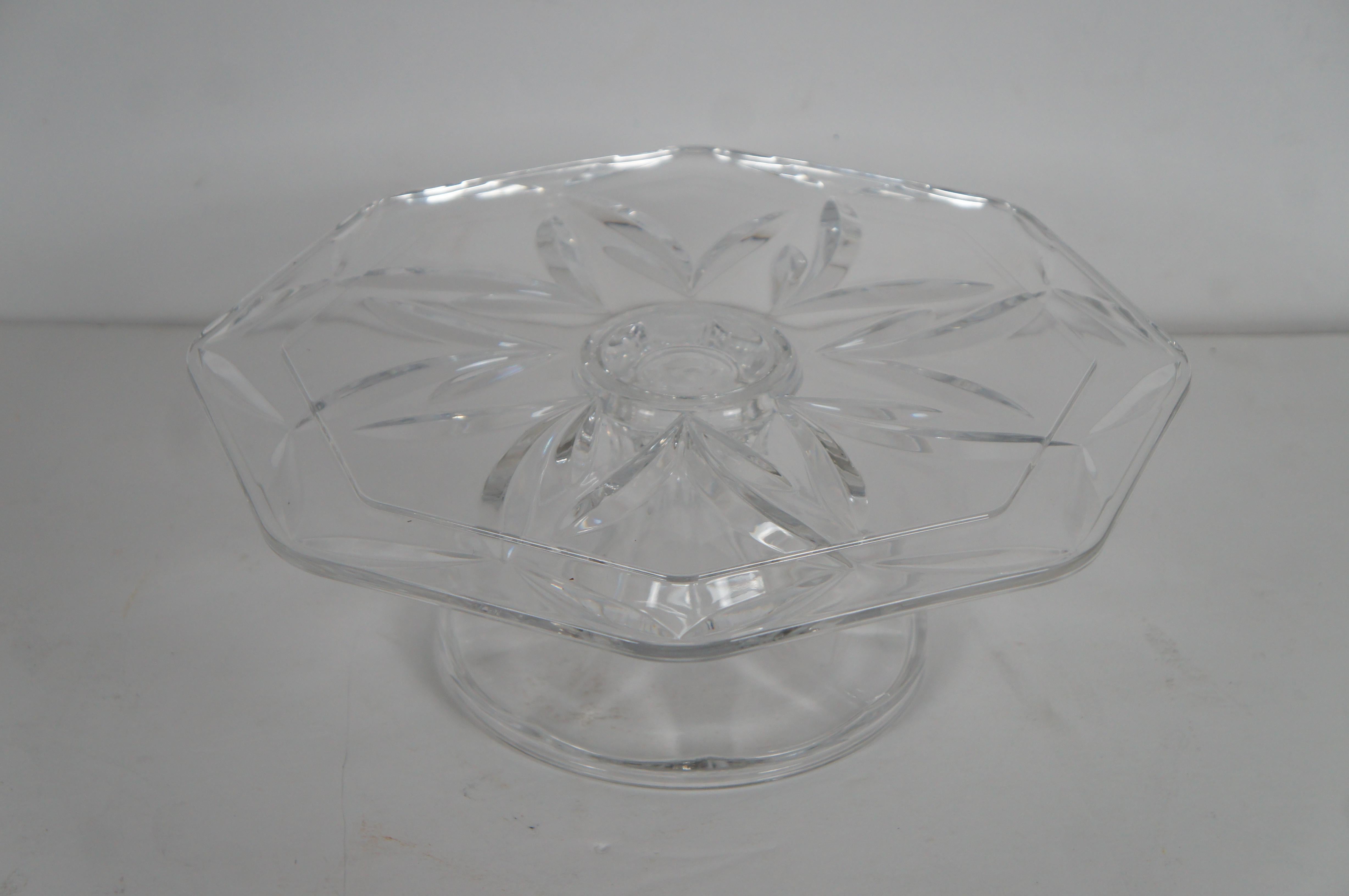 Cristal Vintage Heavy Octagonal Cut Crystal Domed Footed Pedestal Cake Plate Stand 13.5