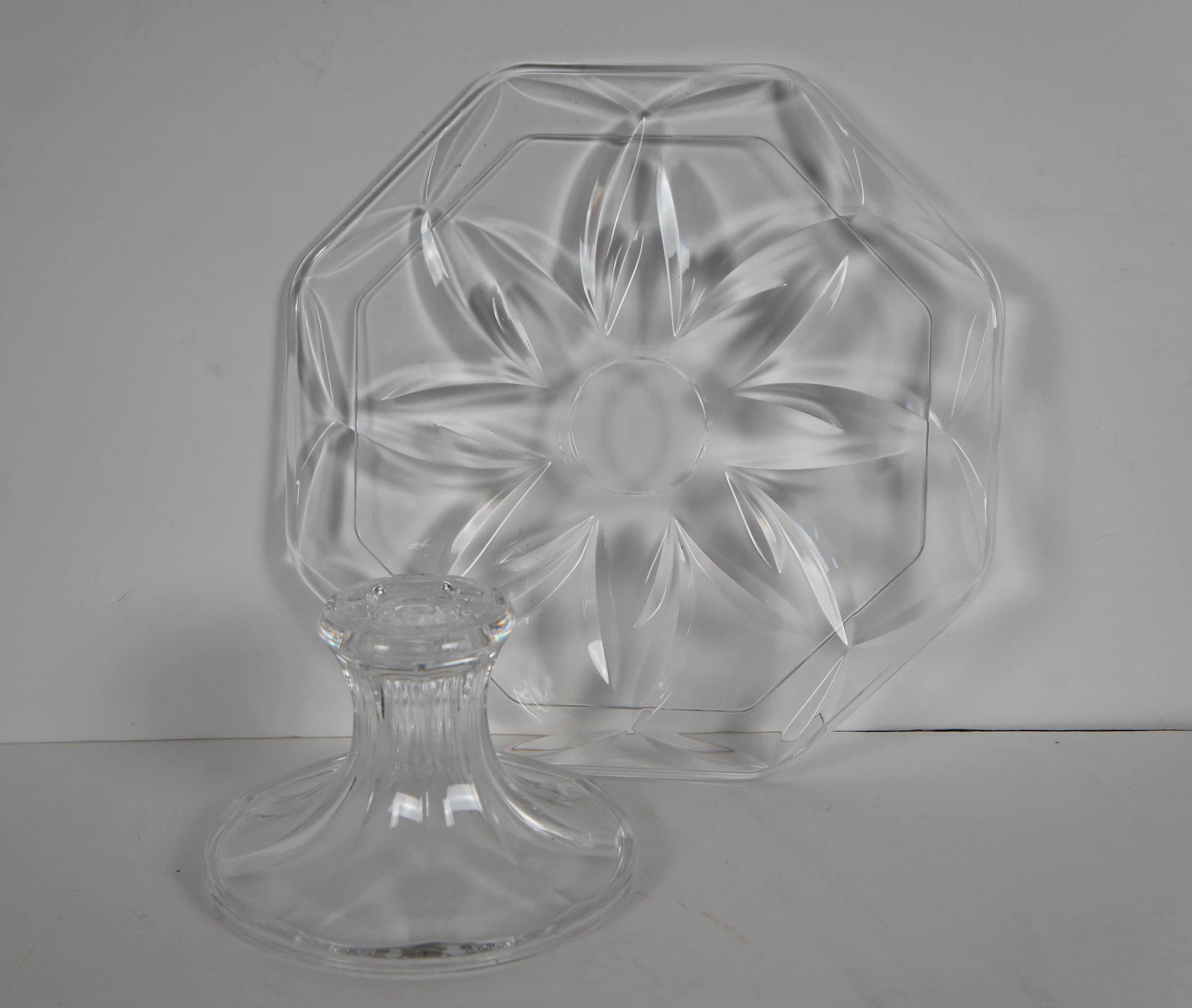 Vintage Heavy Octagonal Cut Crystal Domed Footed Pedestal Cake Plate Stand 13.5