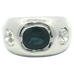 Vintage Heavy Platinum 3.8ctw GIA Blue Sapphire Old Mine Cut Diamond Band Ring