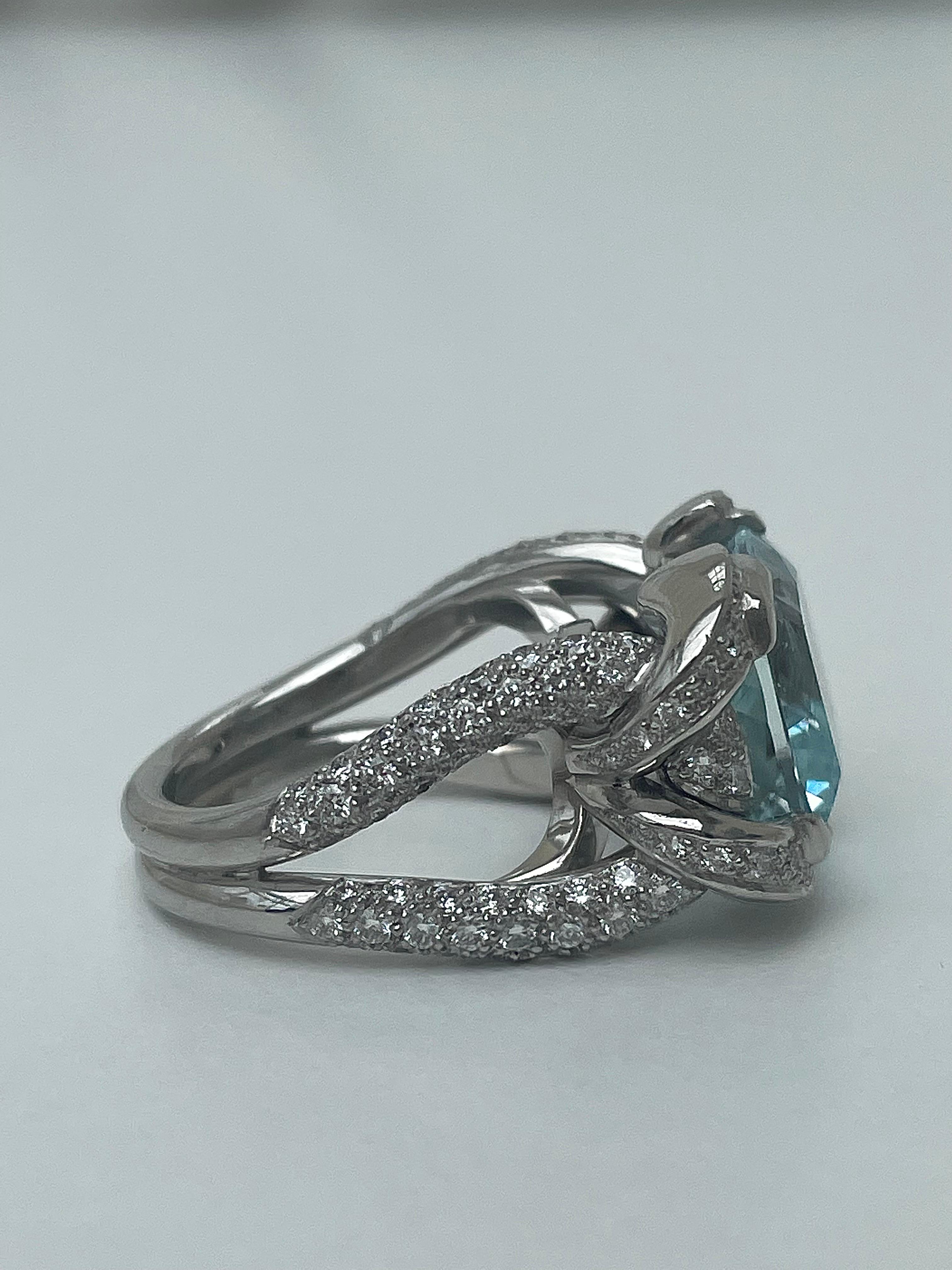 Art Deco Vintage Heavy Platinum Aquamarine and Diamond Ring by Julien Riad Sahyou