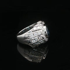 Vintage Heavy Platinum GIA 3.6ctw Bezel Oval Sapphire w/ Diamond Band Ring