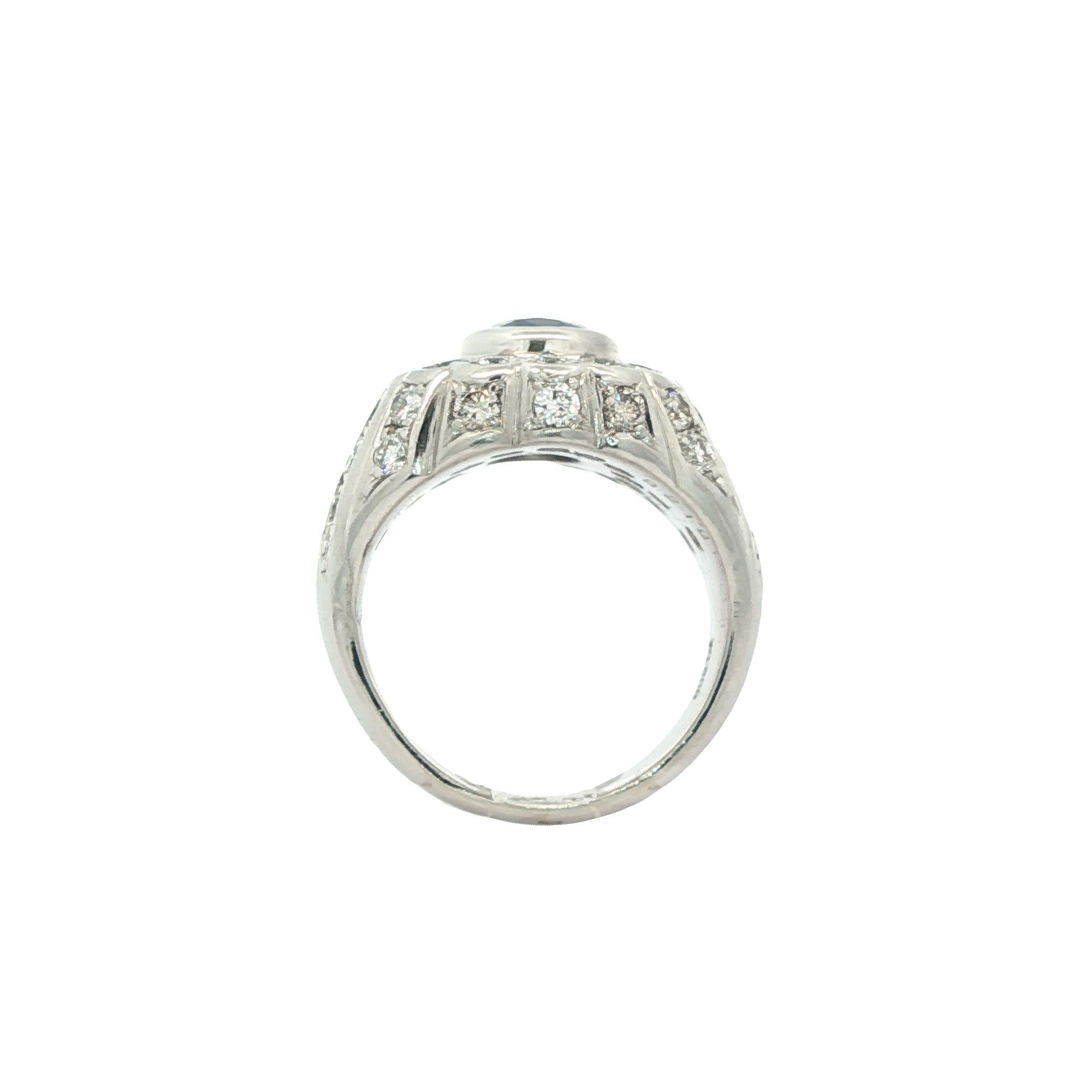 Vintage Heavy Platinum GIA 3.6ctw Bezel Oval Sapphire w/ Diamond Band Ring (Bague en platine lourd GIA 3.6ctw Saphir ovale avec chaton et diamant) en vente 4