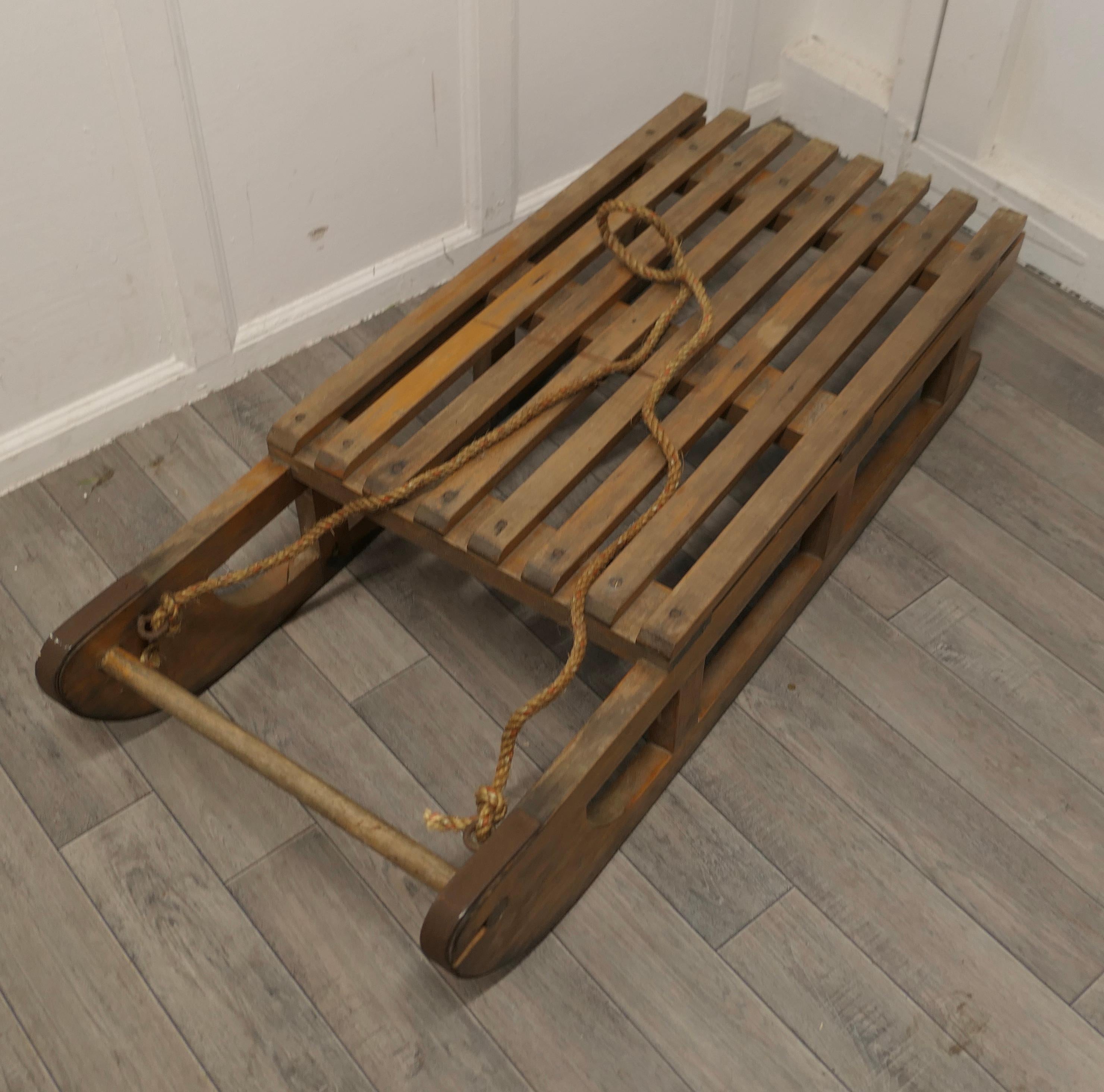 Arts and Crafts Vintage Heavy Quality Alpine Sledge in Beech  For Sale