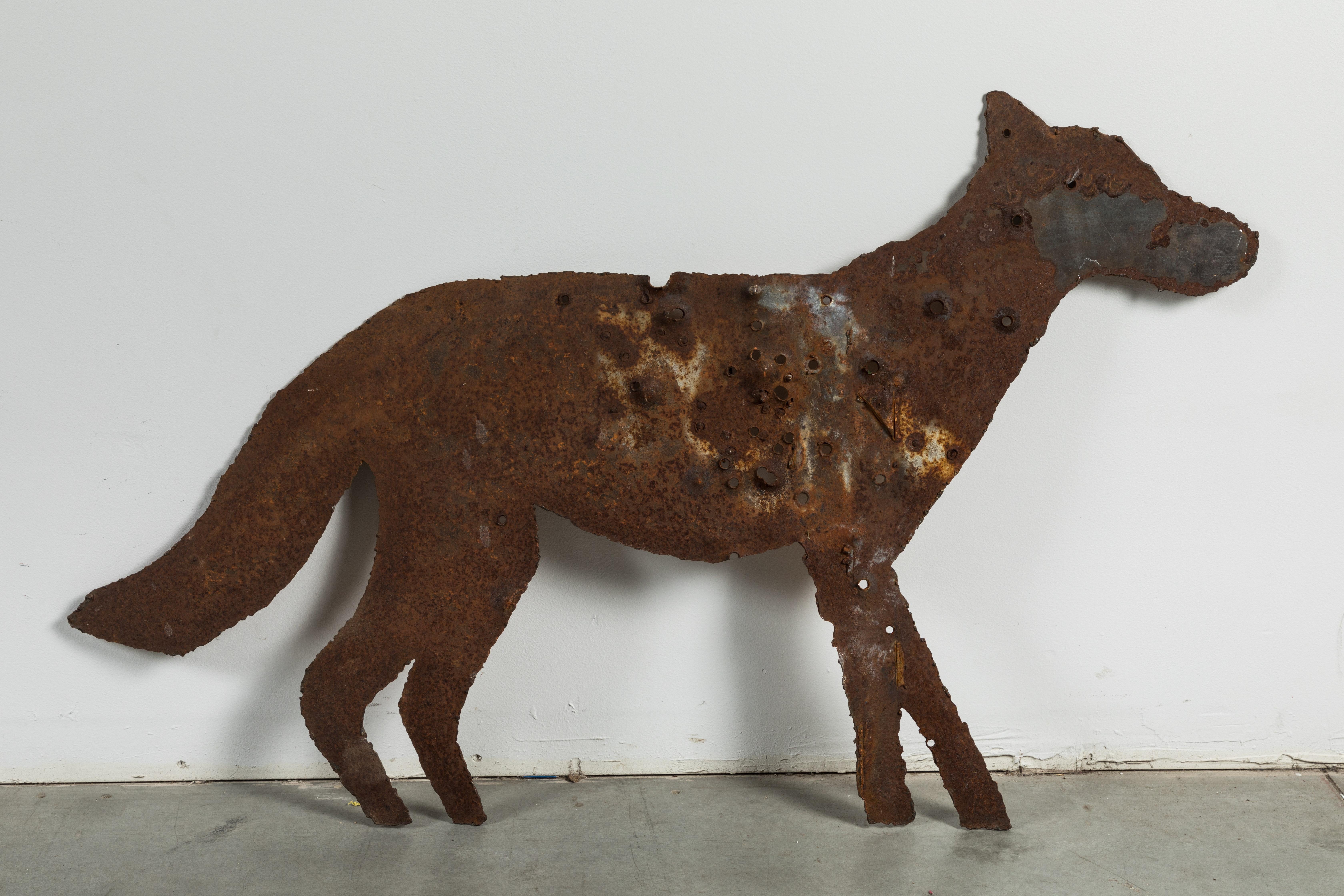 Vintage Heavy Sheet Iron Orange Coyote Dog Folk Art Targets In Good Condition In Santa Monica, CA