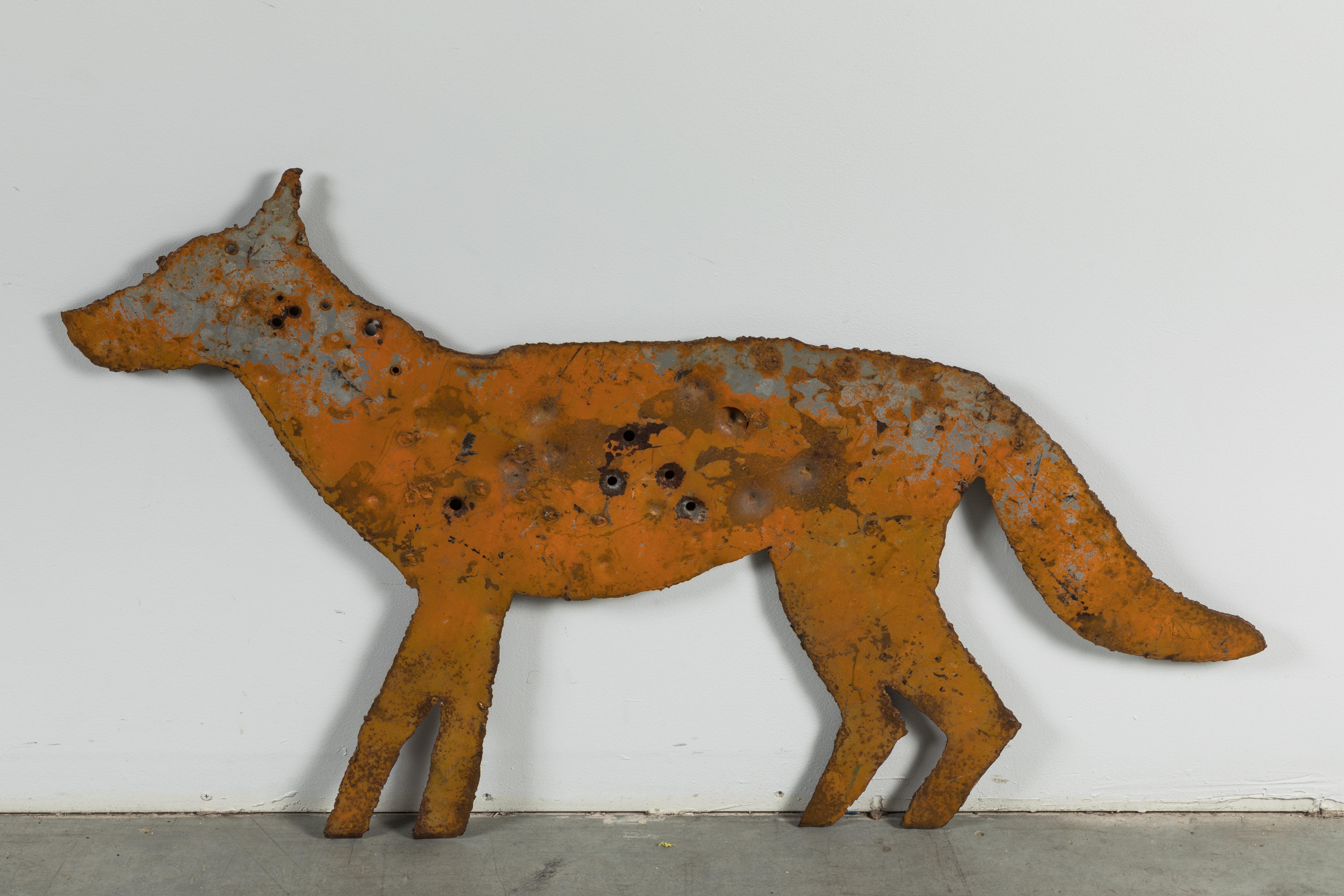Vintage Heavy Sheet Iron Orange Coyote Dog Folk Art Targets 1