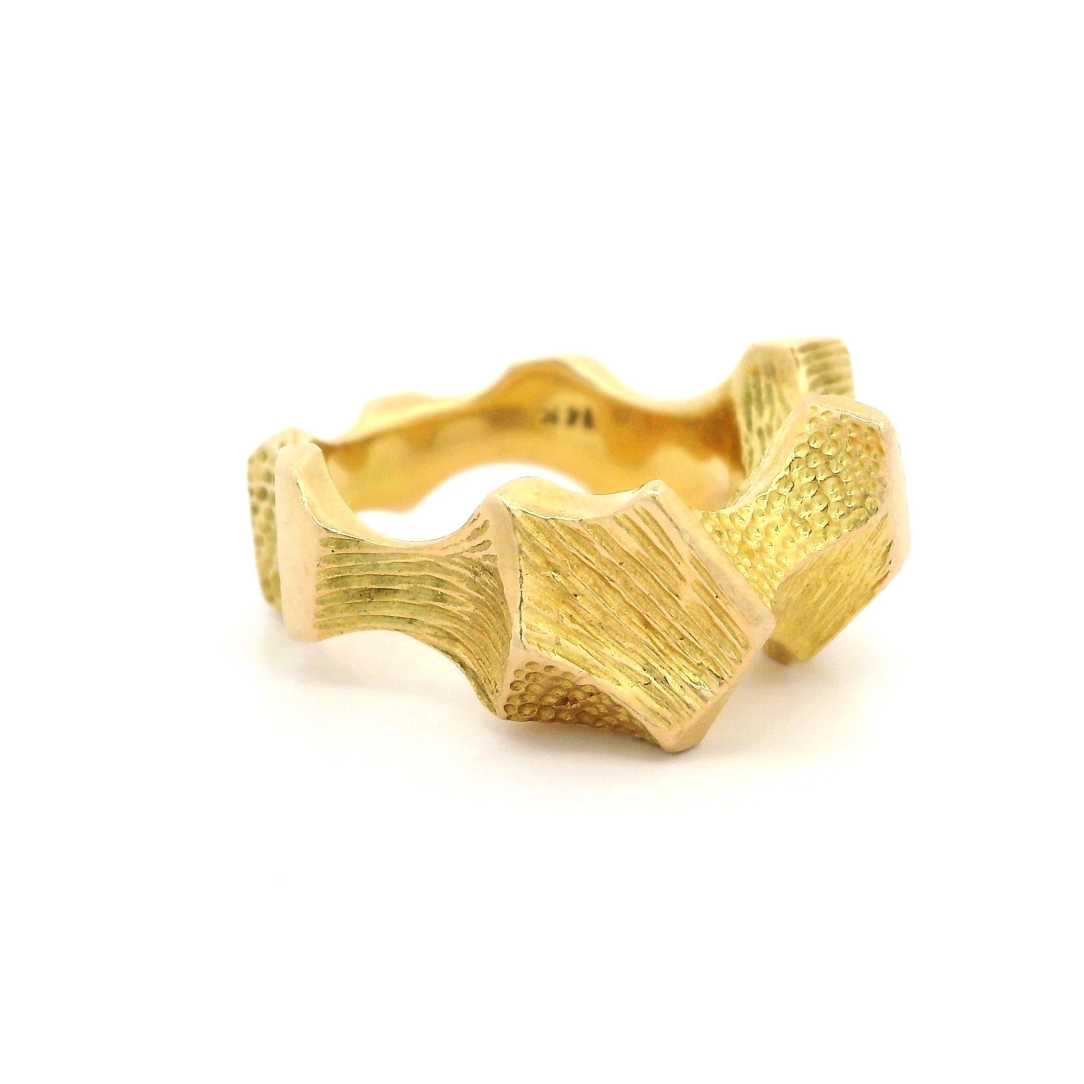 Vintage Heavy Solid 14k Yellow Gold Textured Freeform Band Ring sz 6.5 For Sale 6