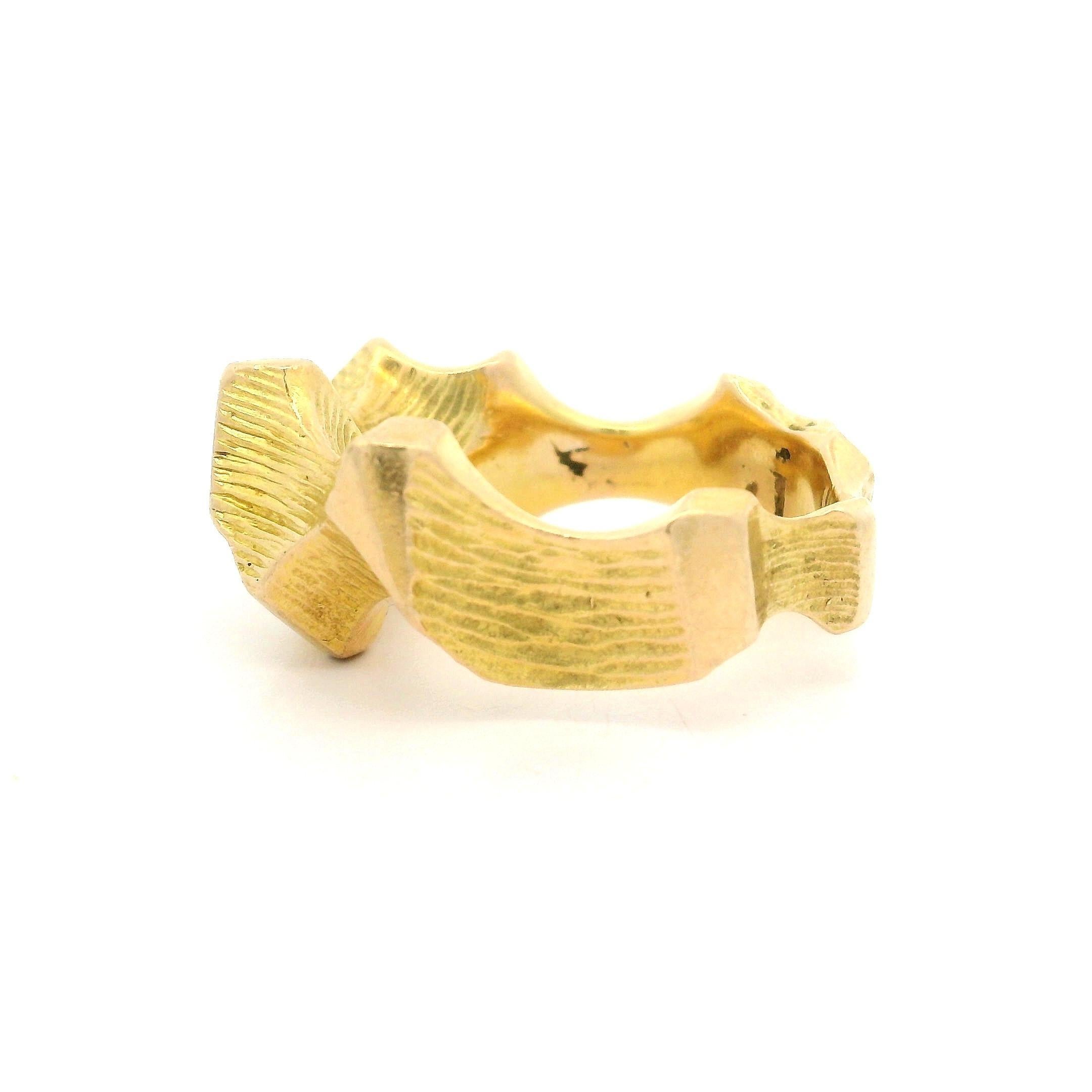 Vintage Heavy Solid 14k Yellow Gold Textured Freeform Band Ring sz 6.5 For Sale 7