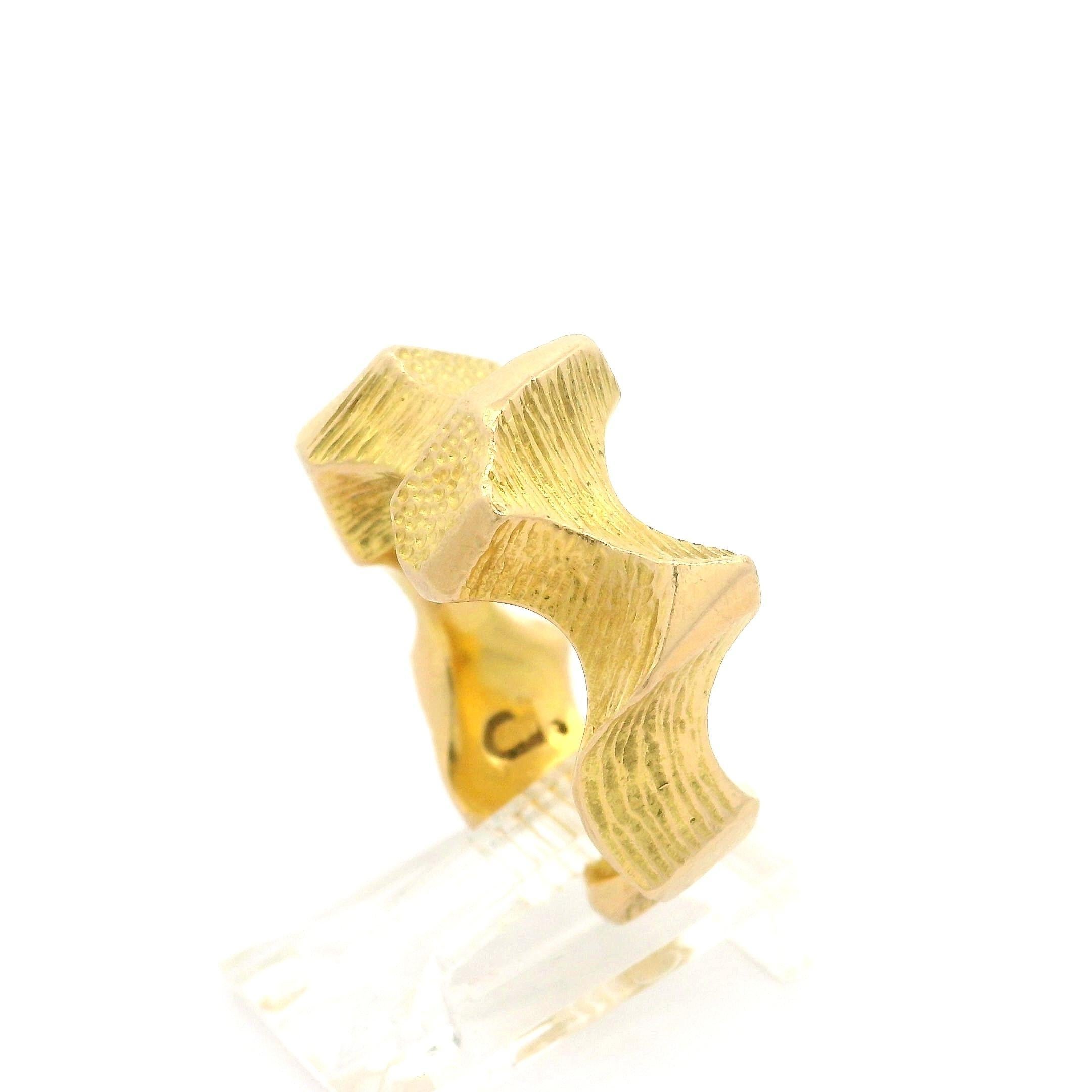 Material: Solid 14k Yellow Gold
Weight: 13.7 Grams
Ring Size: 6.5 (Fitted on a finger. We can NOT custom size this ring.)
Ring Width: 11.1mm (0.43