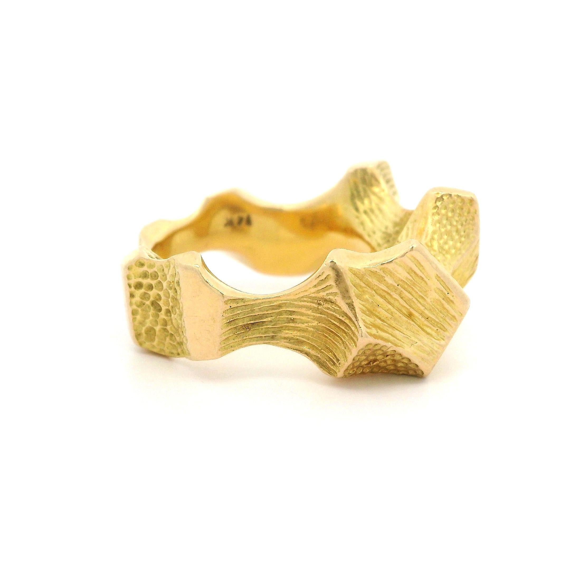 Vintage Heavy Solid 14k Yellow Gold Textured Freeform Band Ring sz 6.5 For Sale 4