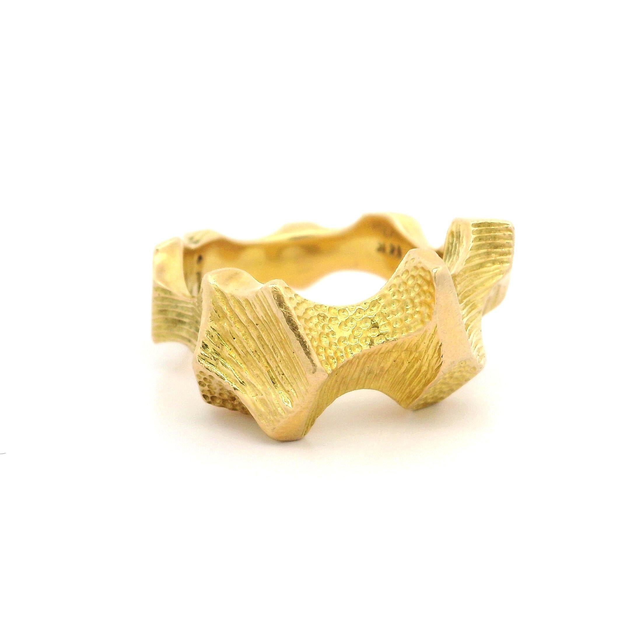 Vintage Heavy Solid 14k Yellow Gold Textured Freeform Band Ring sz 6.5 For Sale 5