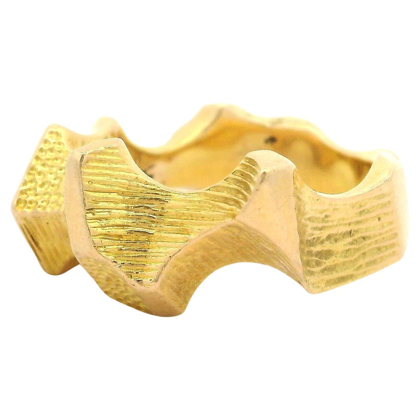 Vintage Heavy Solid 14k Yellow Gold Textured Freeform Band Ring sz 6.5