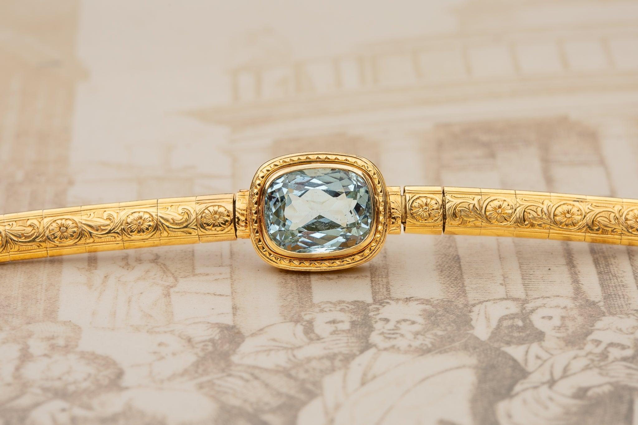 Vintage Heavy Solid 18K Gold 8ct Aquamarine Bracelet c.1940 For Sale 6