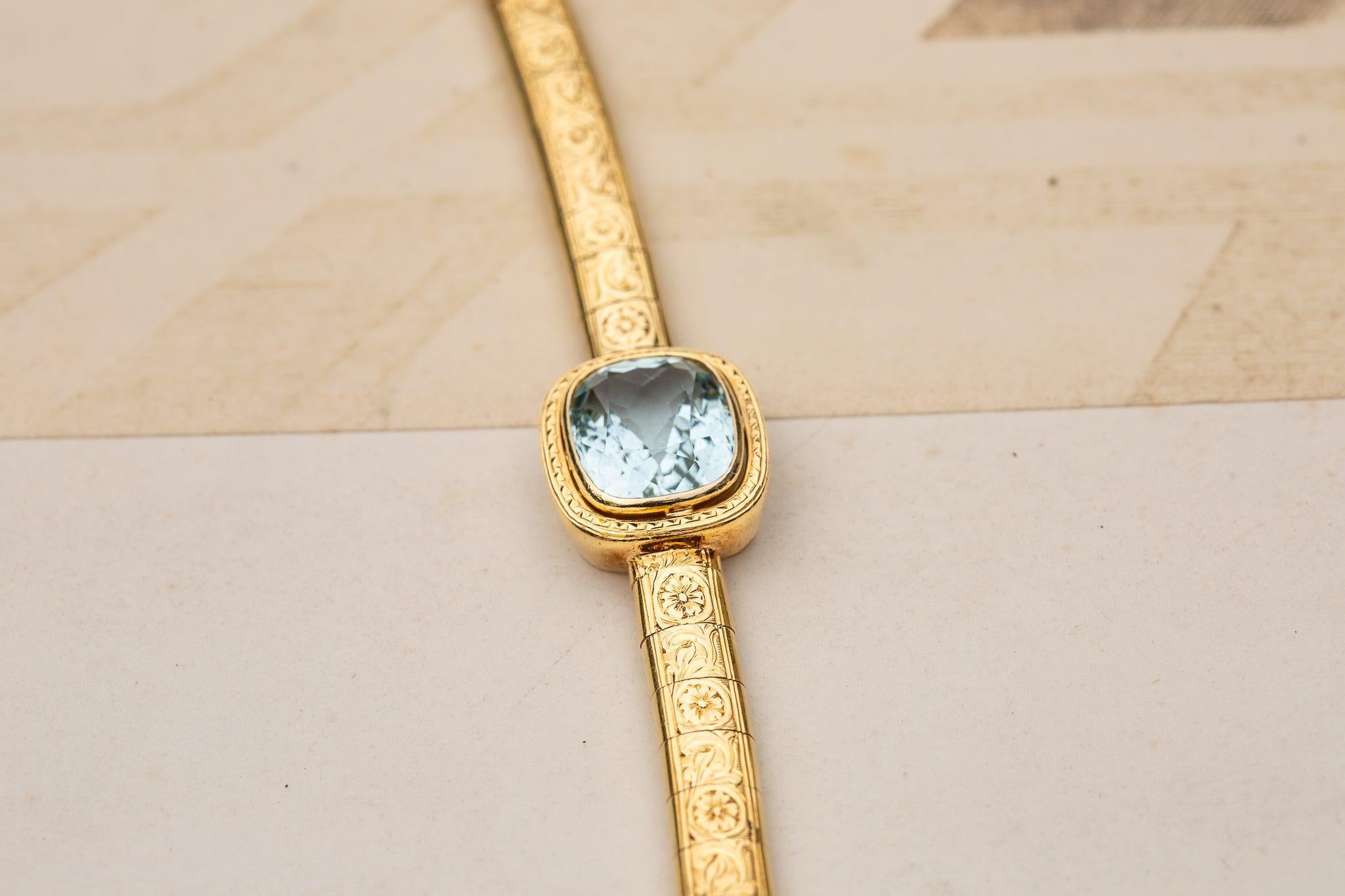 Vintage Heavy Solid 18K Gold 8ct Aquamarine Bracelet c.1940 For Sale 3