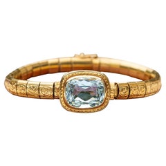 Vintage Heavy Solid 18K Gold 8ct Aquamarine Bracelet c.1940