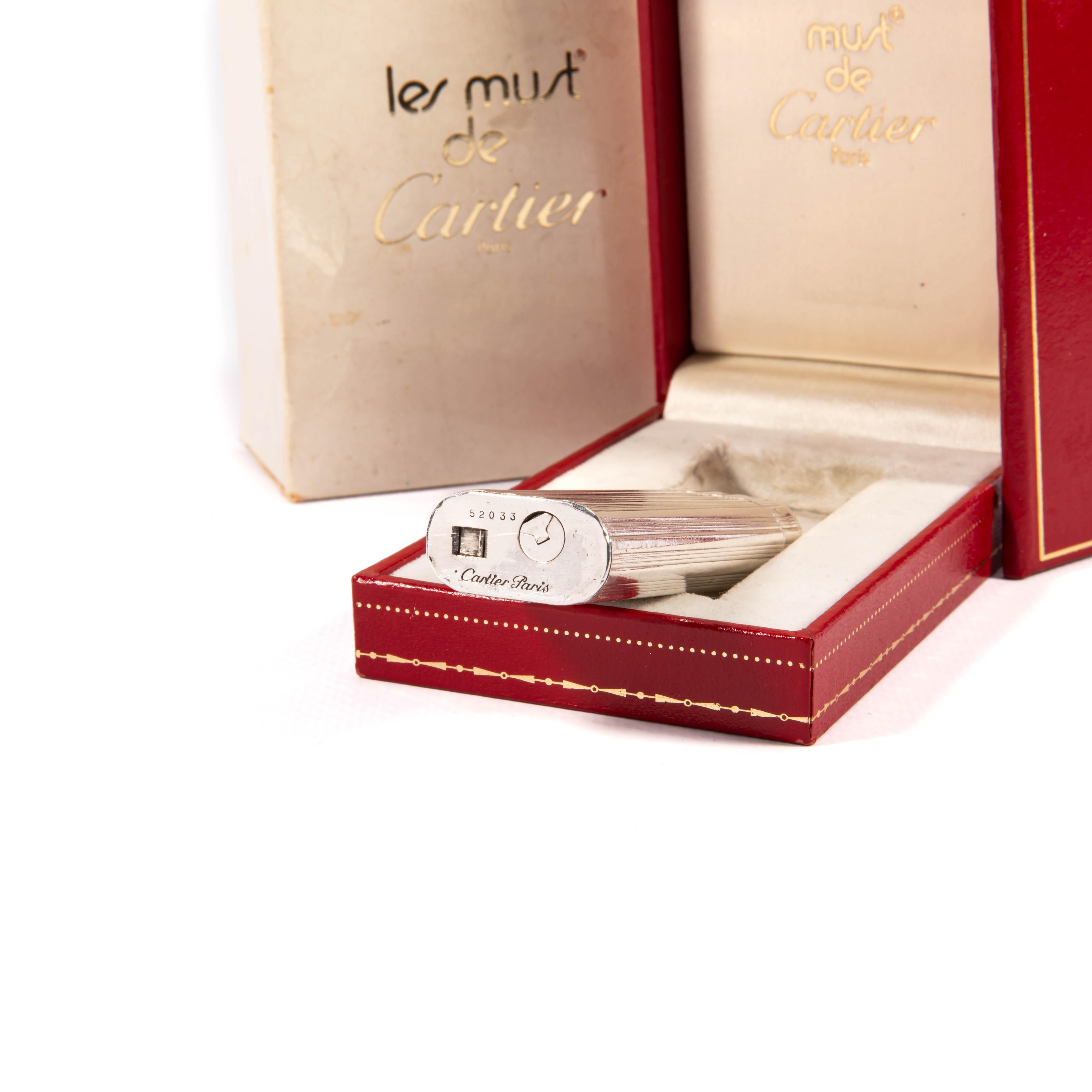 Vintage Heavy Solid 925 Silver sleeved Cartier Les must Lighter Complete in box 6