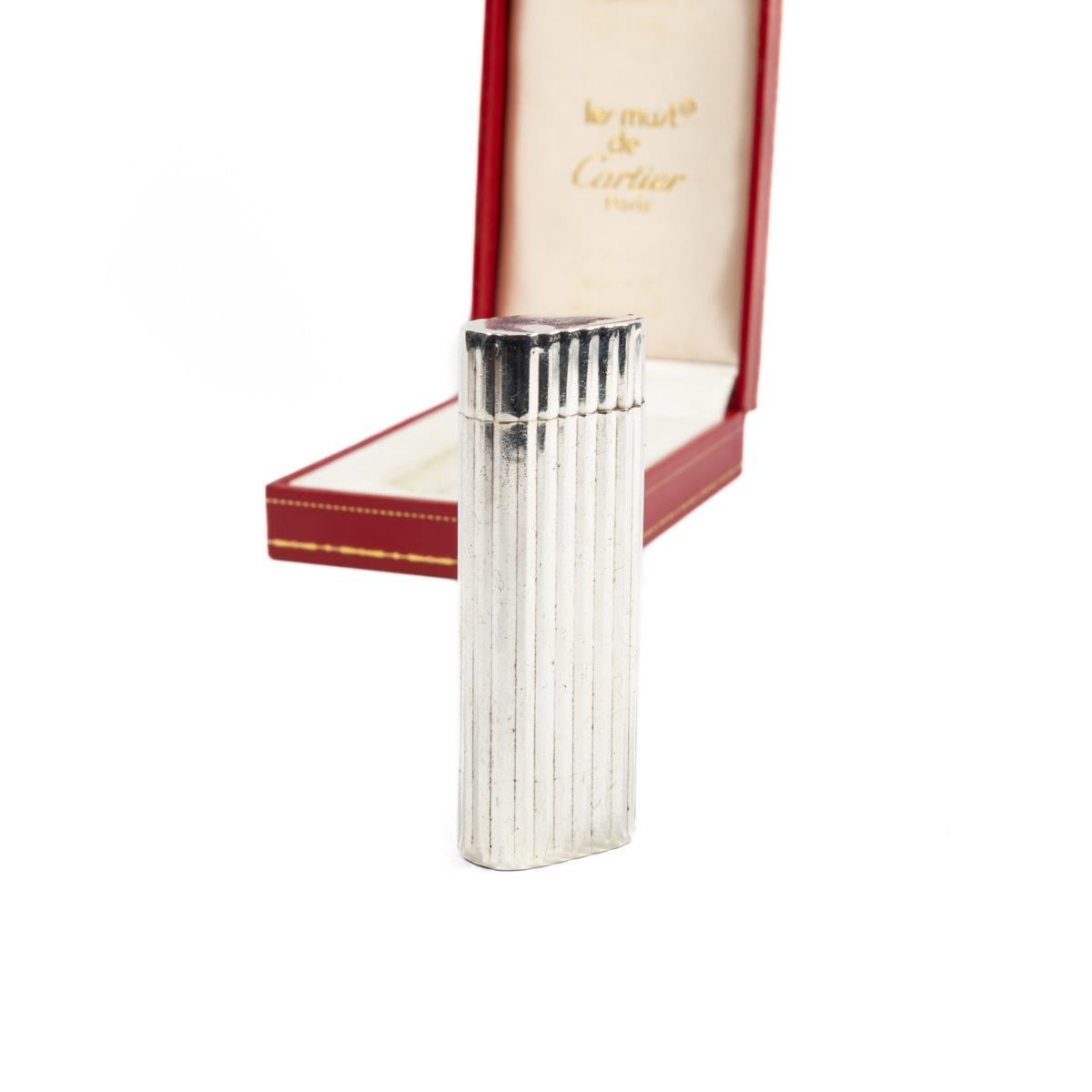 Women's or Men's Vintage Heavy Solid 925 Silver sleeved Cartier Les must Lighter Complete in box
