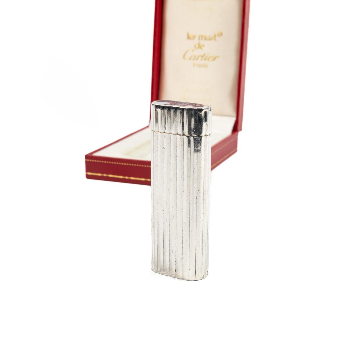 Vintage Heavy Solid 925 Silver sleeved Cartier Les must Lighter Complete in box 1