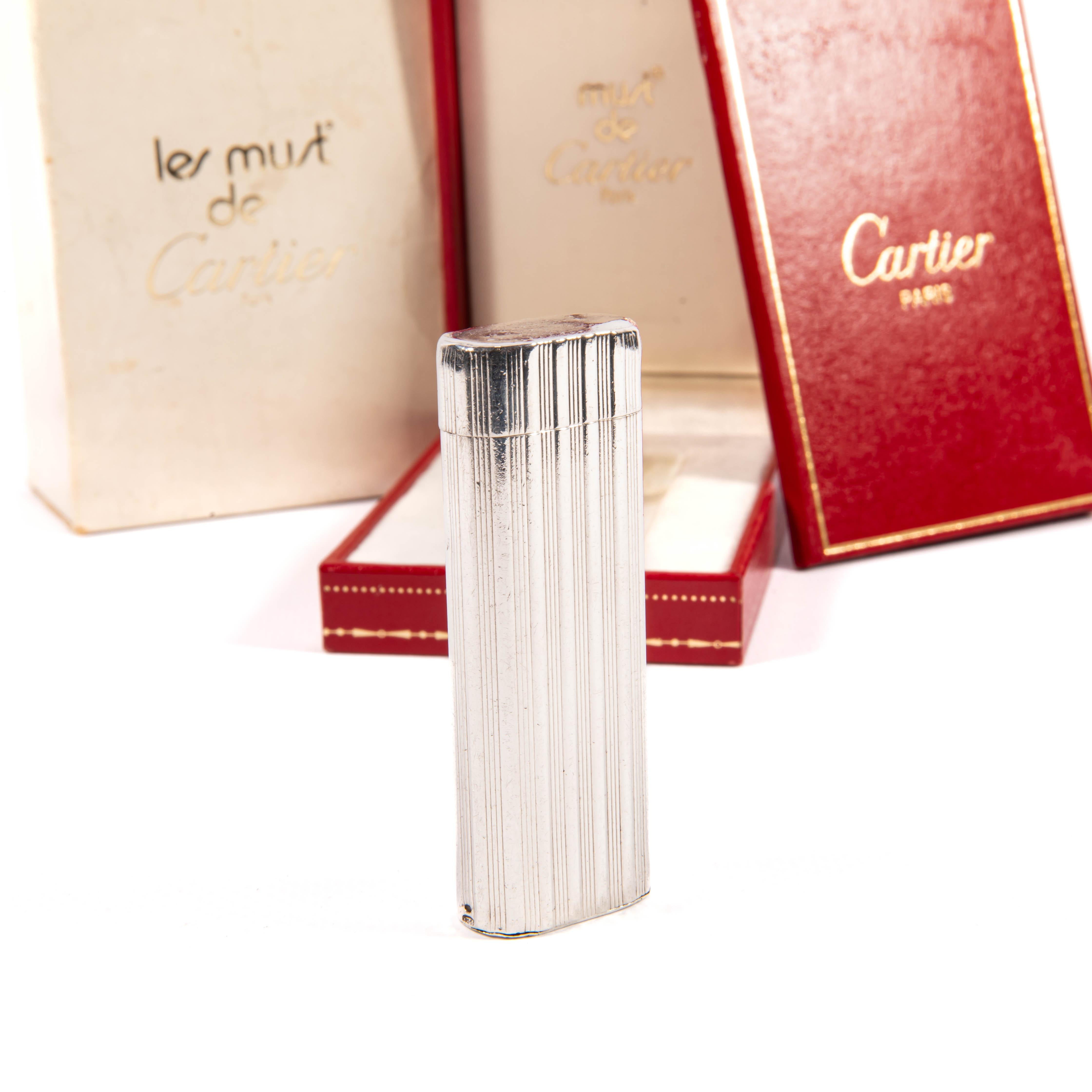 Vintage Heavy Solid 925 Silver sleeved Cartier Les must Lighter Complete in box 1