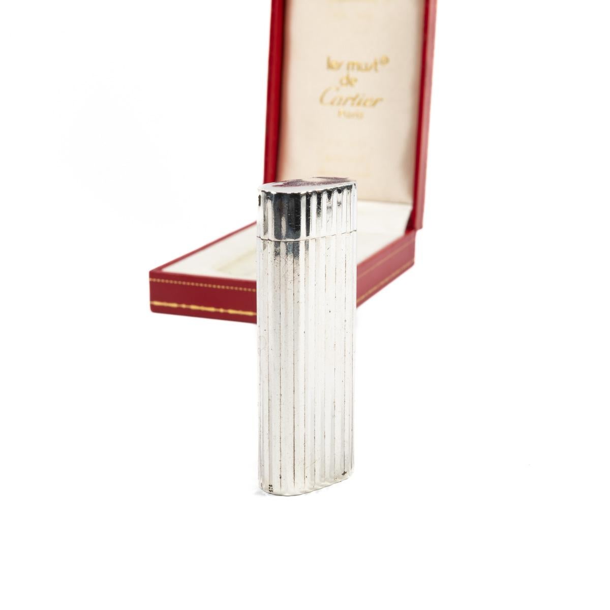 Vintage Heavy Solid 925 Silver sleeved Cartier Les must Lighter Complete in box 2