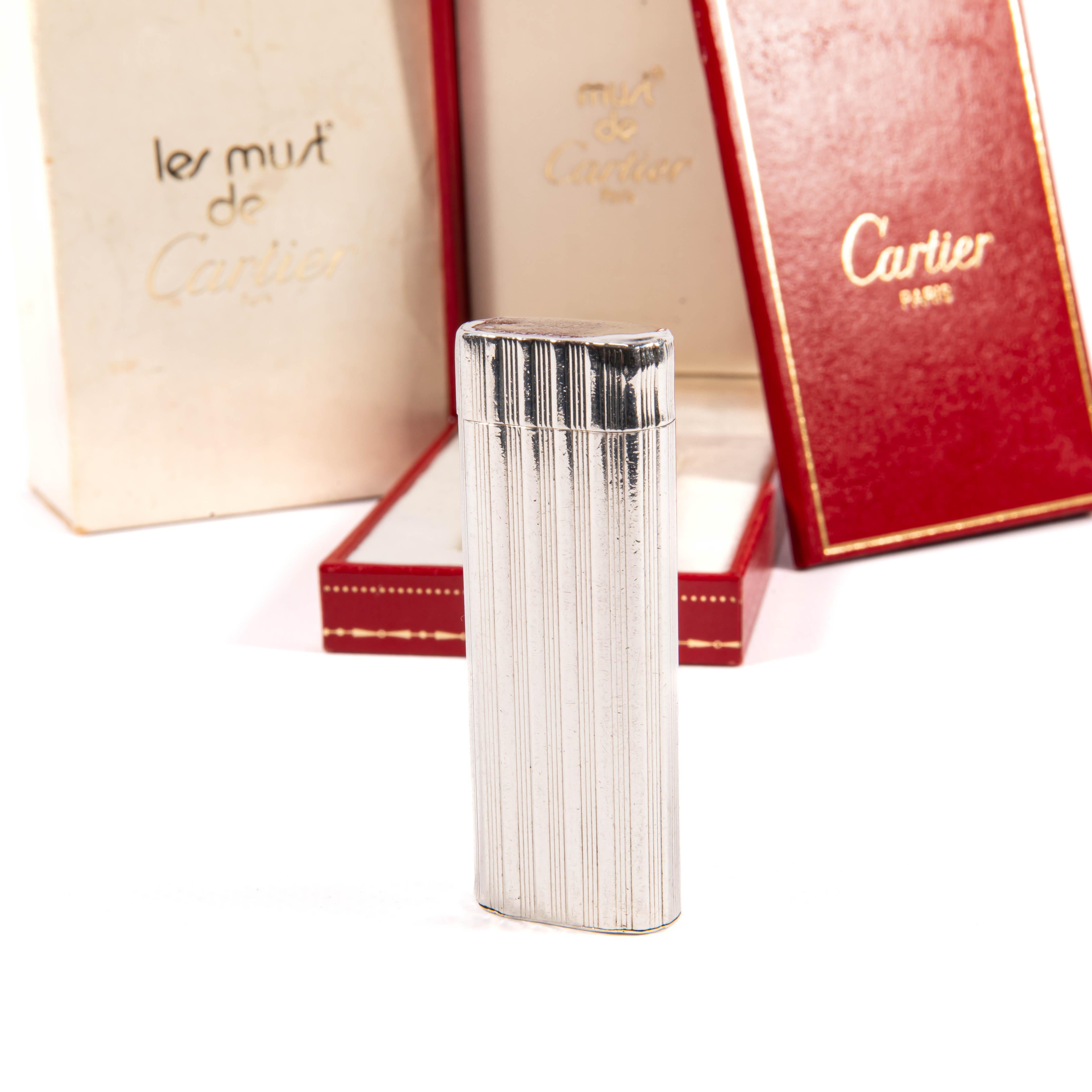Vintage Heavy Solid 925 Silver sleeved Cartier Les must Lighter Complete in box 2