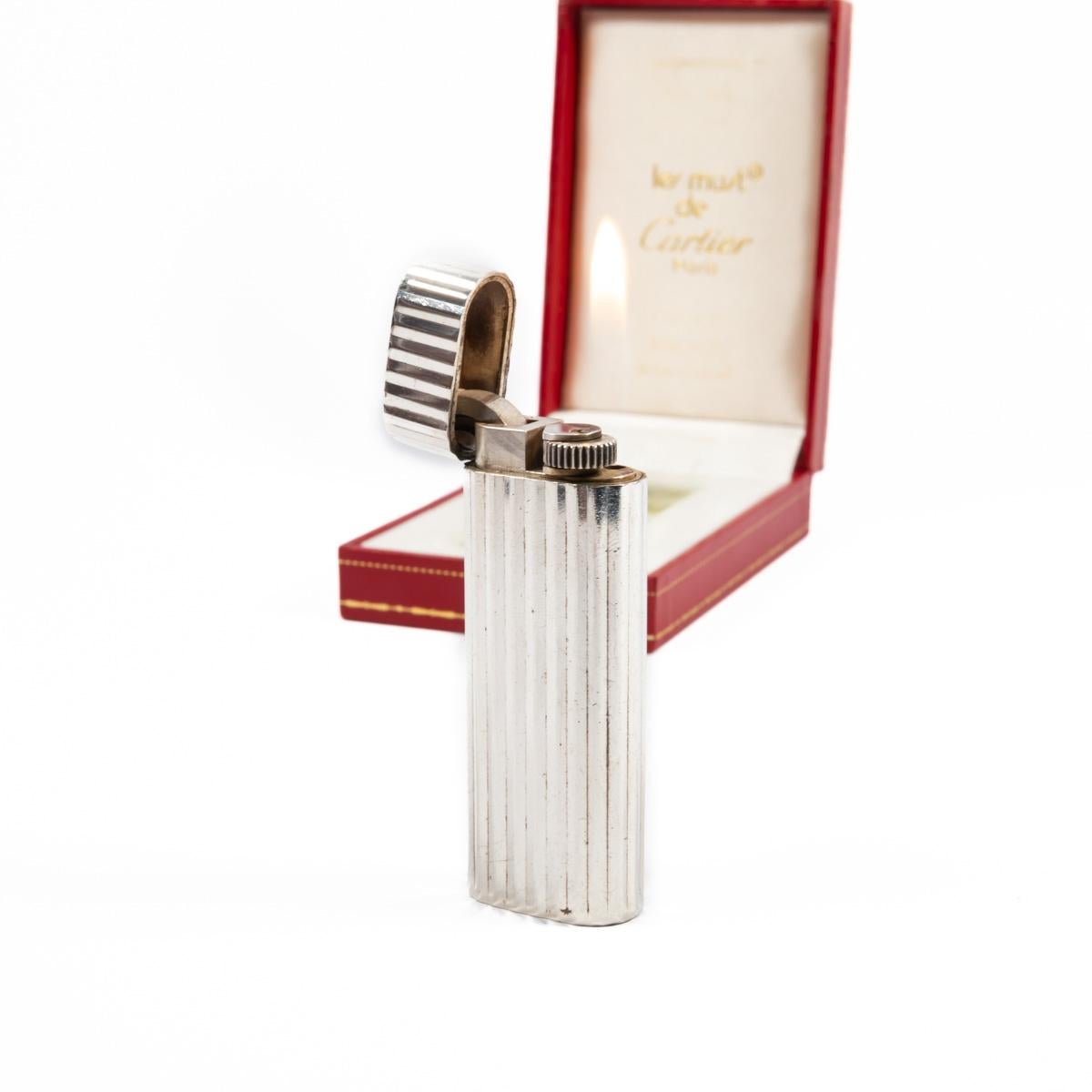 Vintage Heavy Solid 925 Silver sleeved Cartier Les must Lighter Complete in box 3
