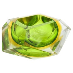 Vintage Heavy "Sommerso" Murano Bowl/Paperweight, Green and Orange Glass, Poli