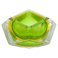 Vintage Heavy "Sommerso" Murano Bowl/Paperweight, Green and Orange Glass, Poli