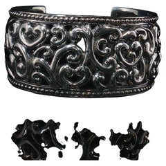 Vintage Heavy Sterling Silver 925 Openwork Scroll Cuff Bracelet Beaded 86.6g