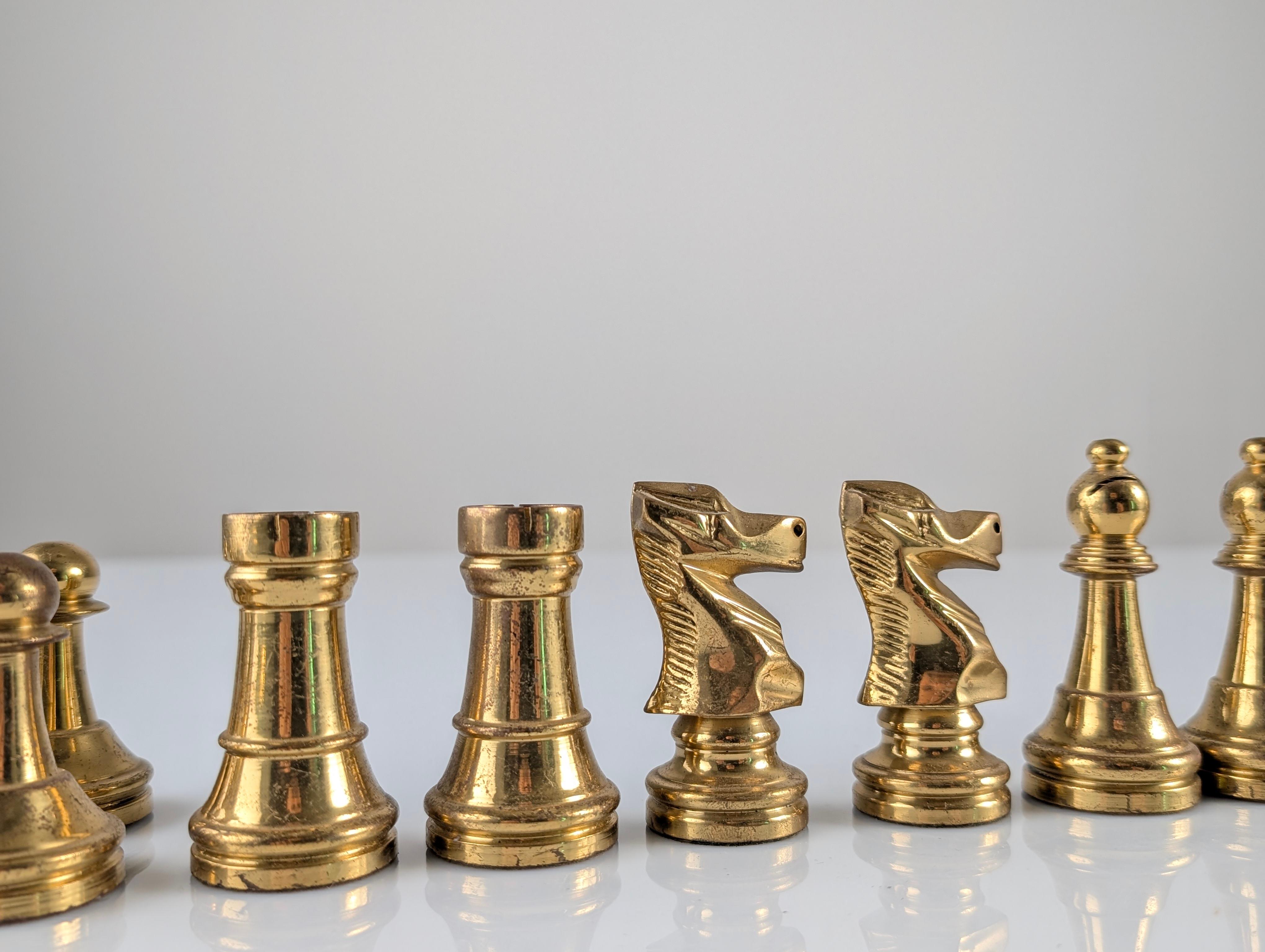 Vintage Heavyweight Bronze Chess Pieces, Staunton Design, 1970s 5